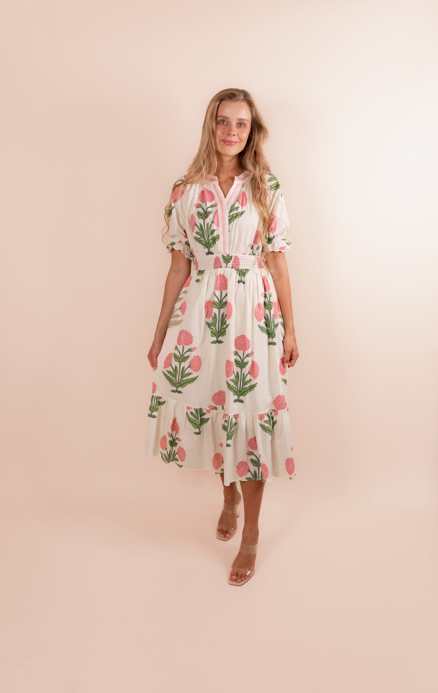 The Lucy Floral Dress in Buttercream