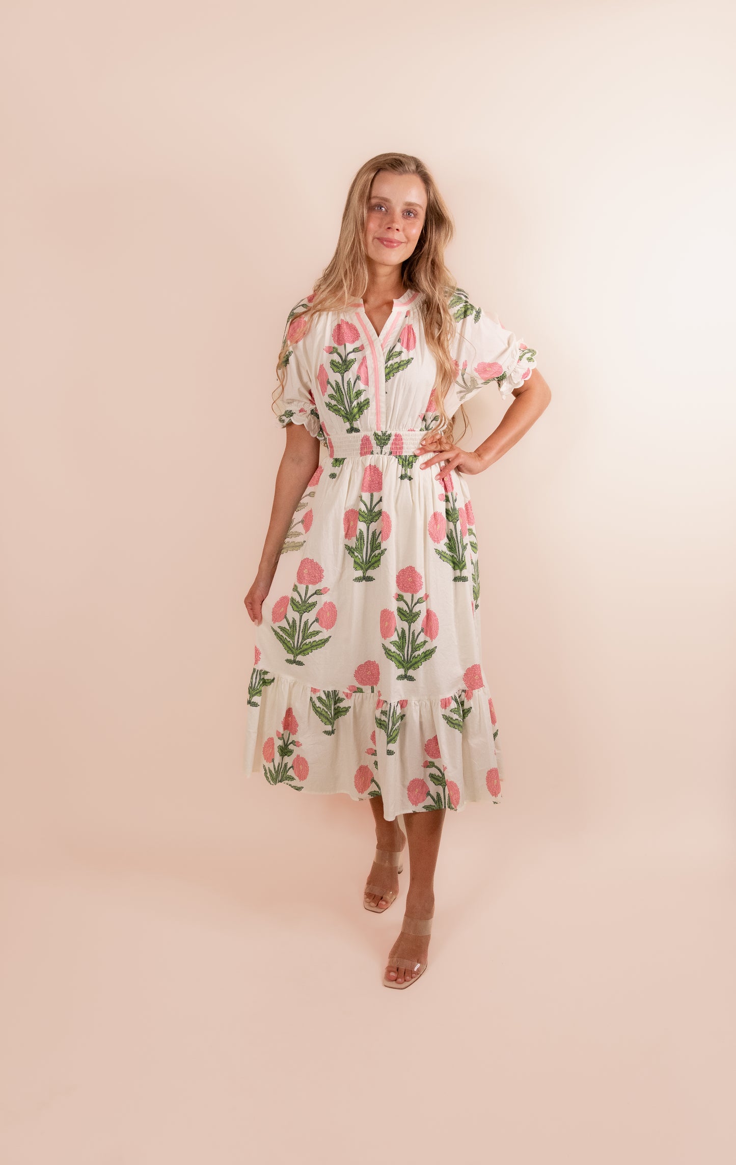 The Lucy Floral Dress in Buttercream