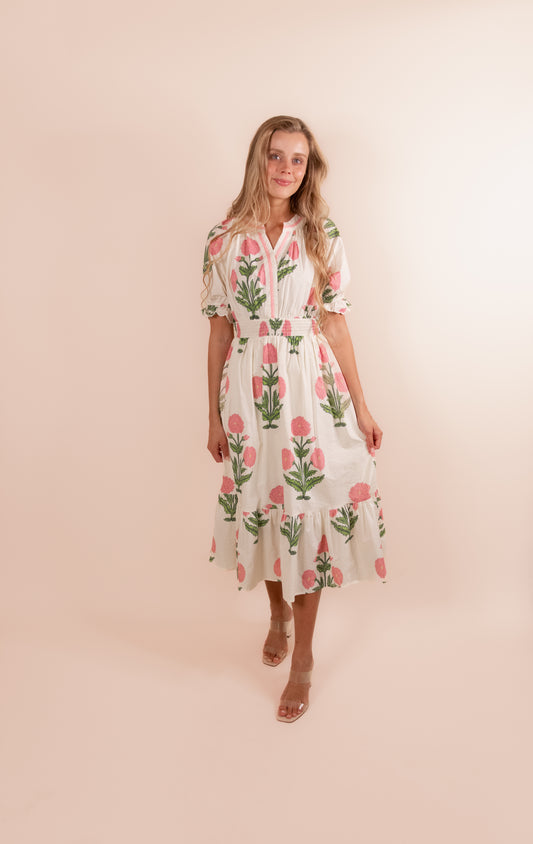 The Lucy Floral Dress in Buttercream