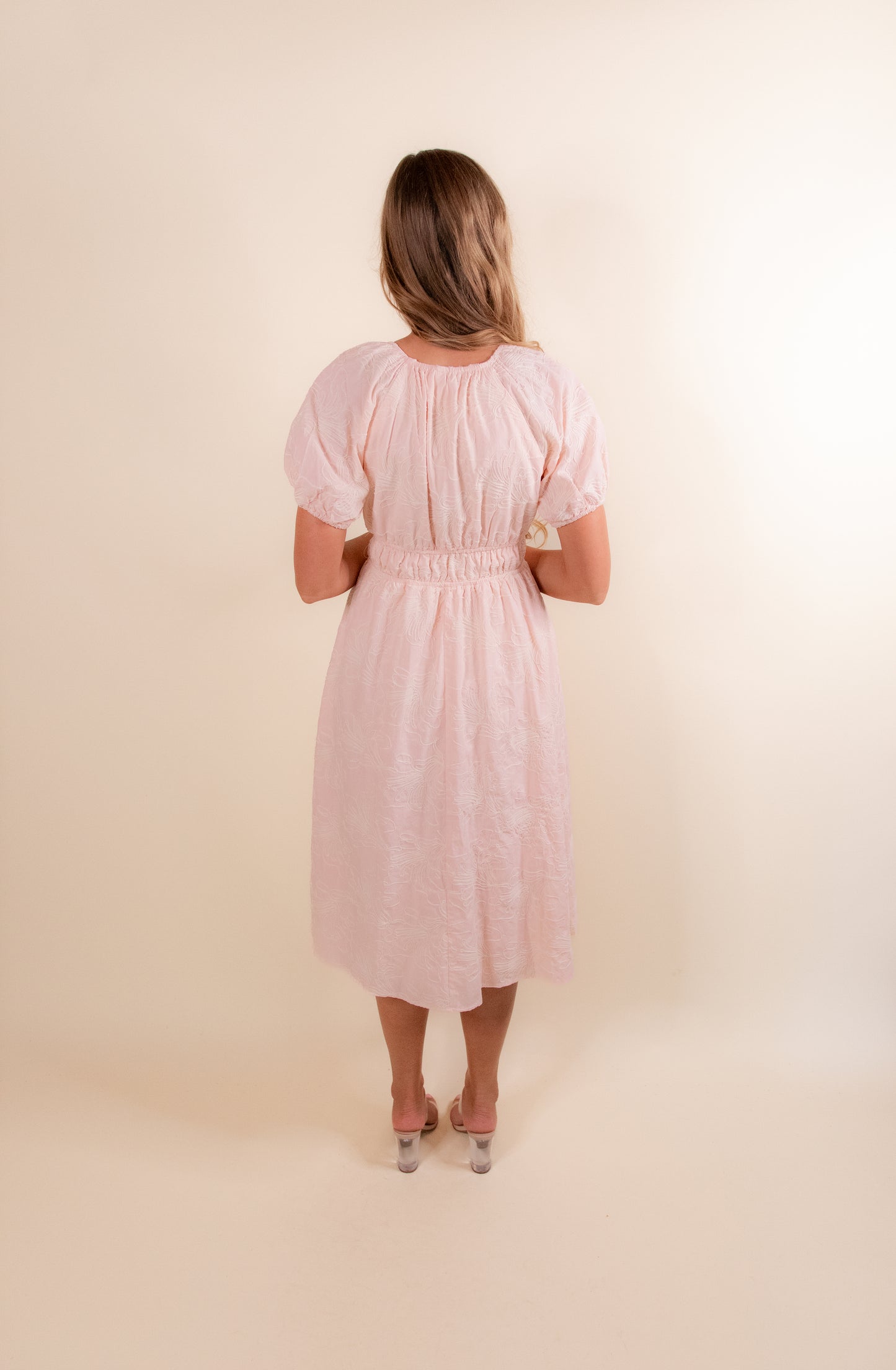 The Kenna Embroidered Floral Dress in Blush