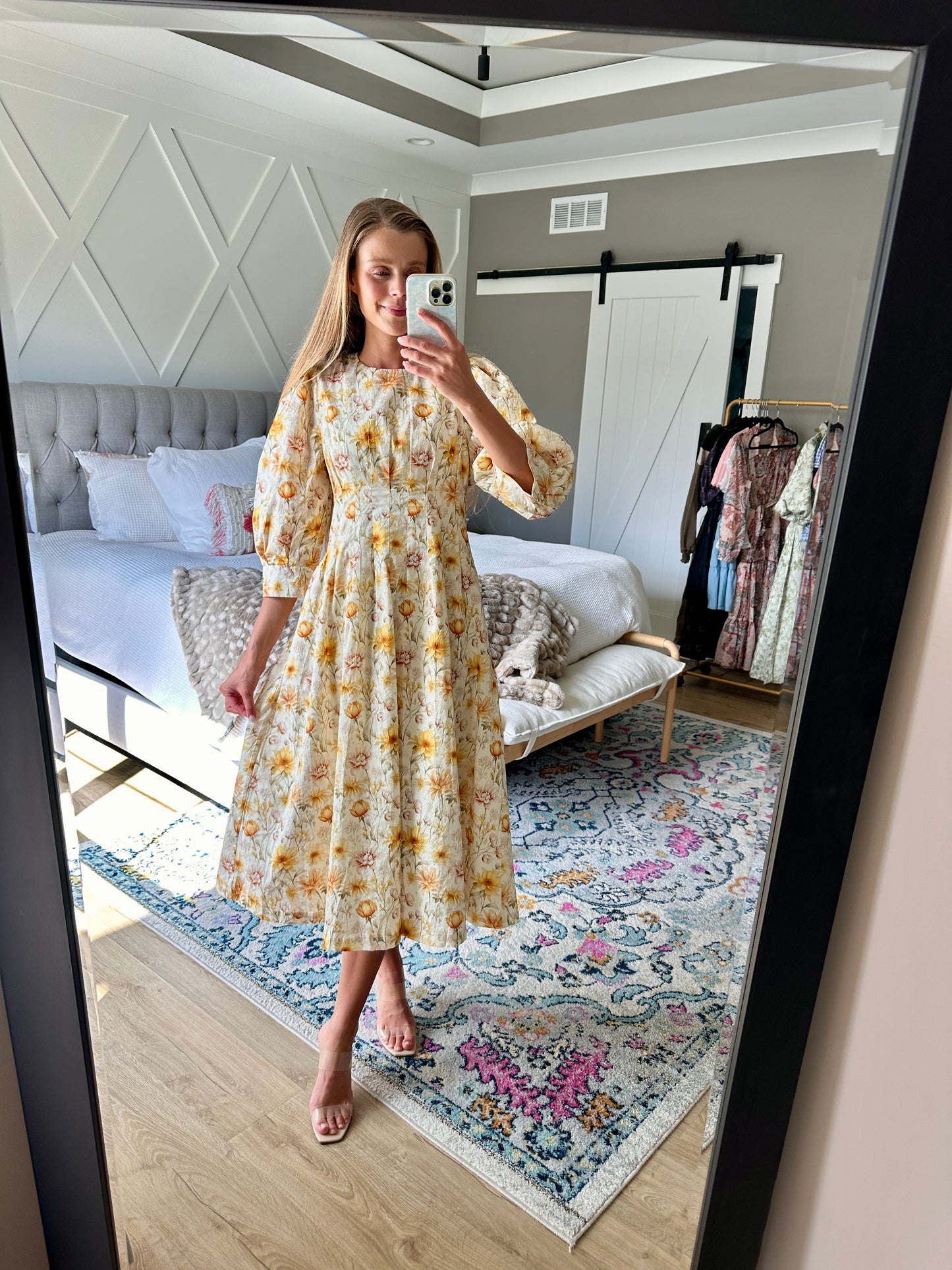 The Alaina Floral Midi Dress in Golden Floral