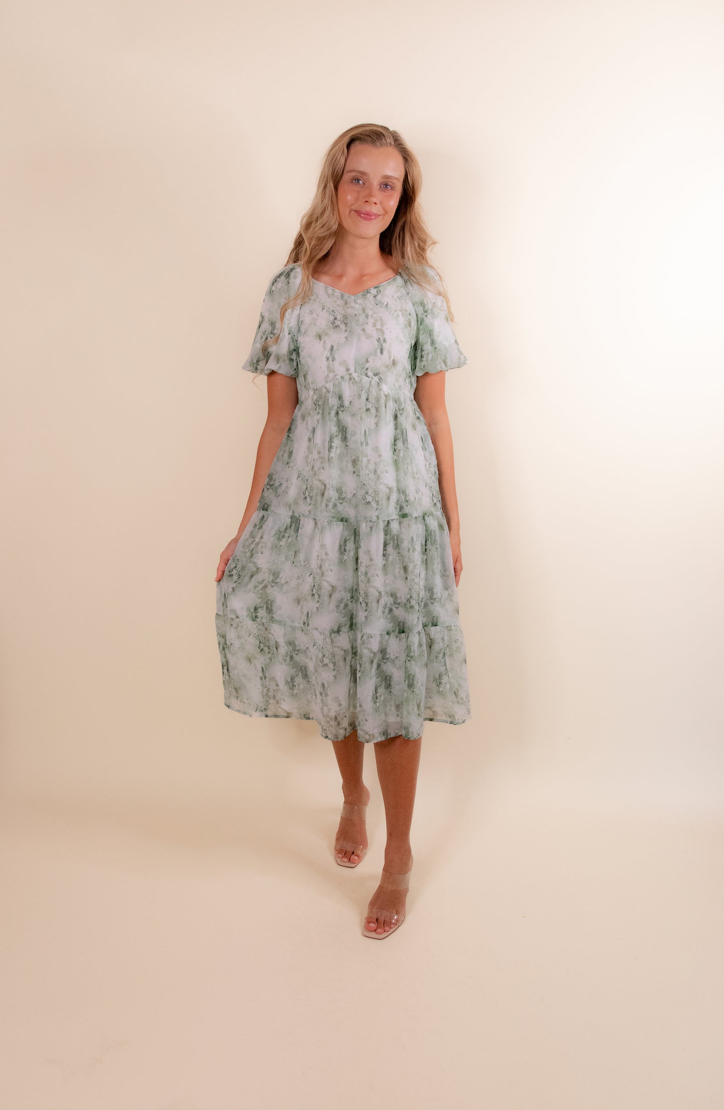 The Ellie Floral Midi in Green Chiffon