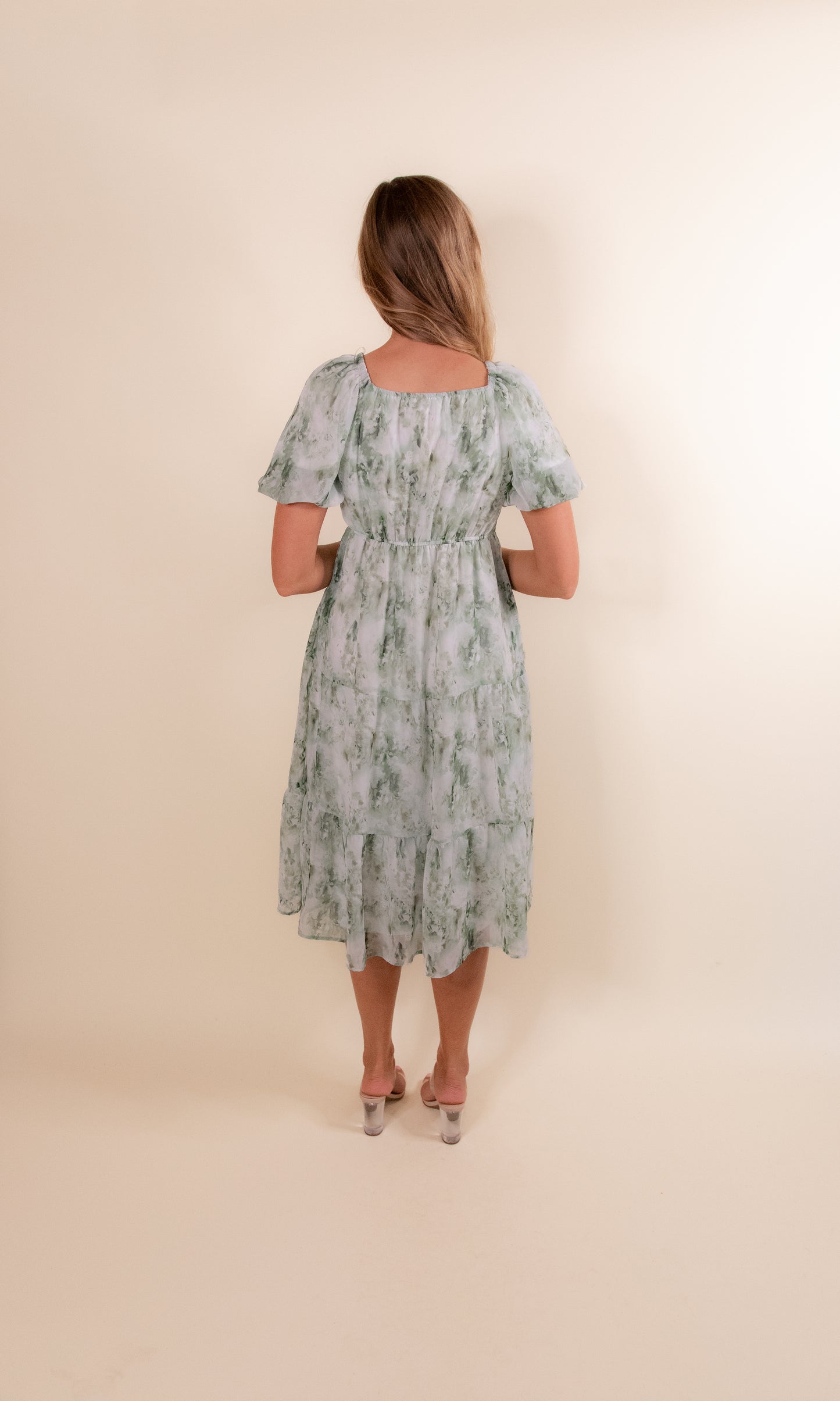 The Ellie Floral Midi in Green Chiffon