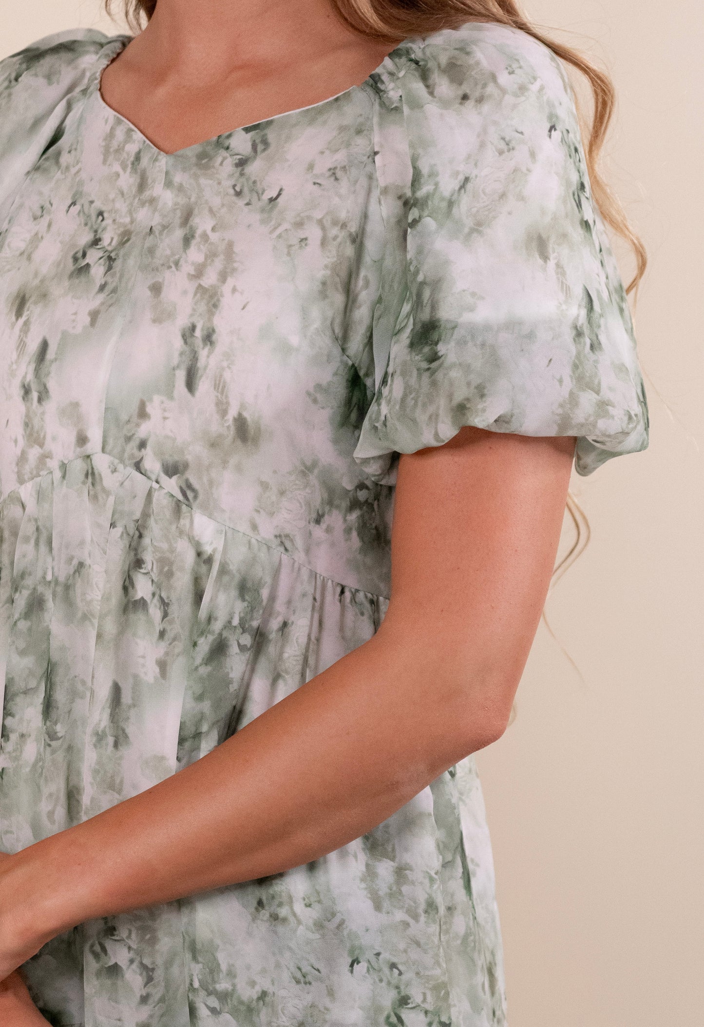 The Ellie Floral Midi in Green Chiffon