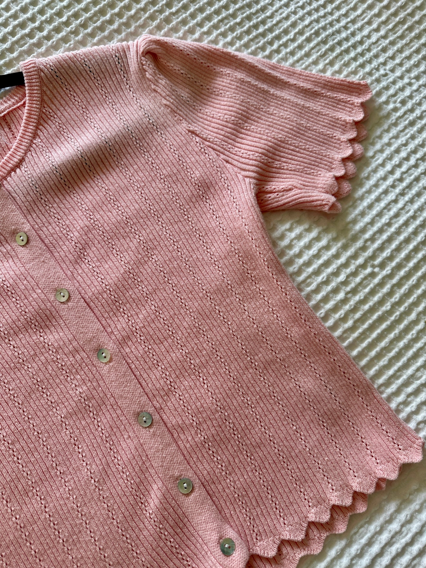 The Nora  Pointelle Knit Cardigan in Ballerina Pink