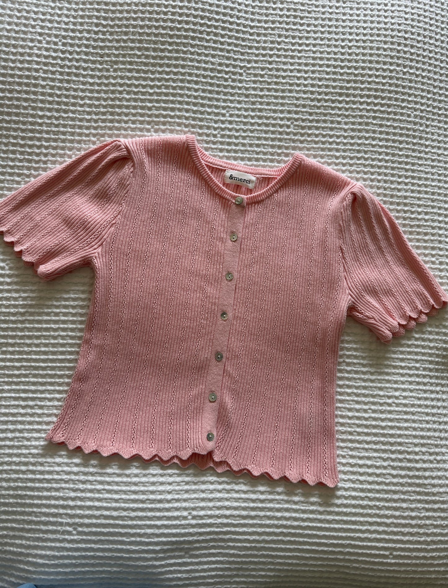 The Nora  Pointelle Knit Cardigan in Ballerina Pink