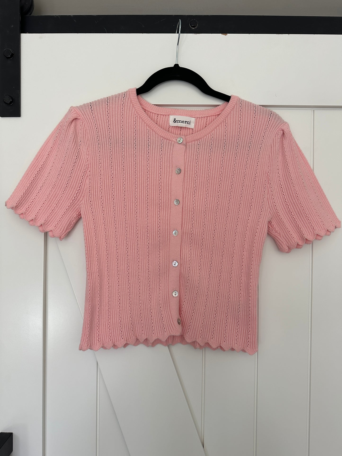 The Nora  Pointelle Knit Cardigan in Ballerina Pink