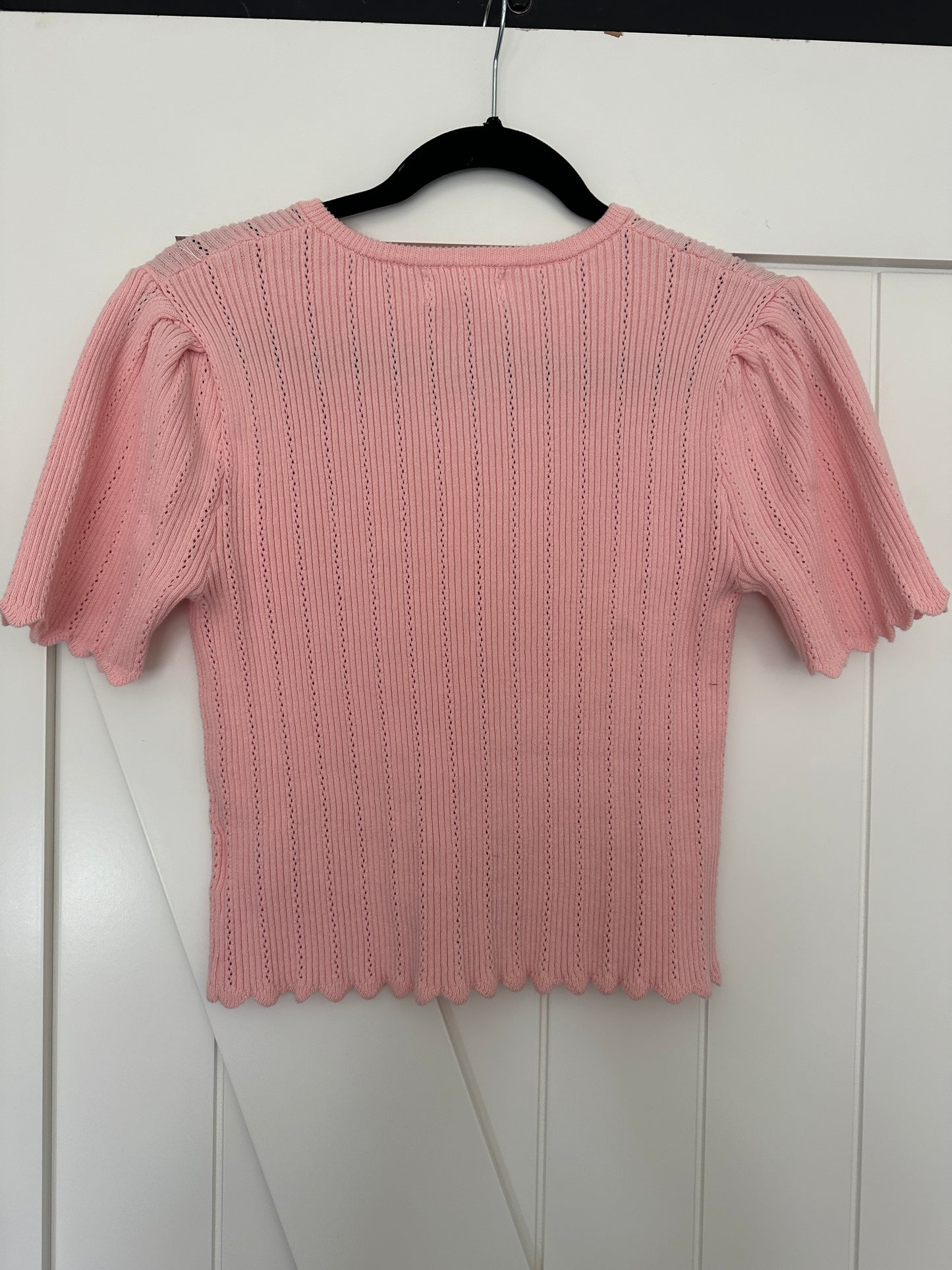 The Nora  Pointelle Knit Cardigan in Ballerina Pink