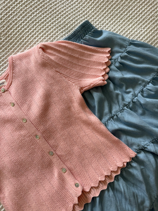 The Nora  Pointelle Knit Cardigan in Ballerina Pink