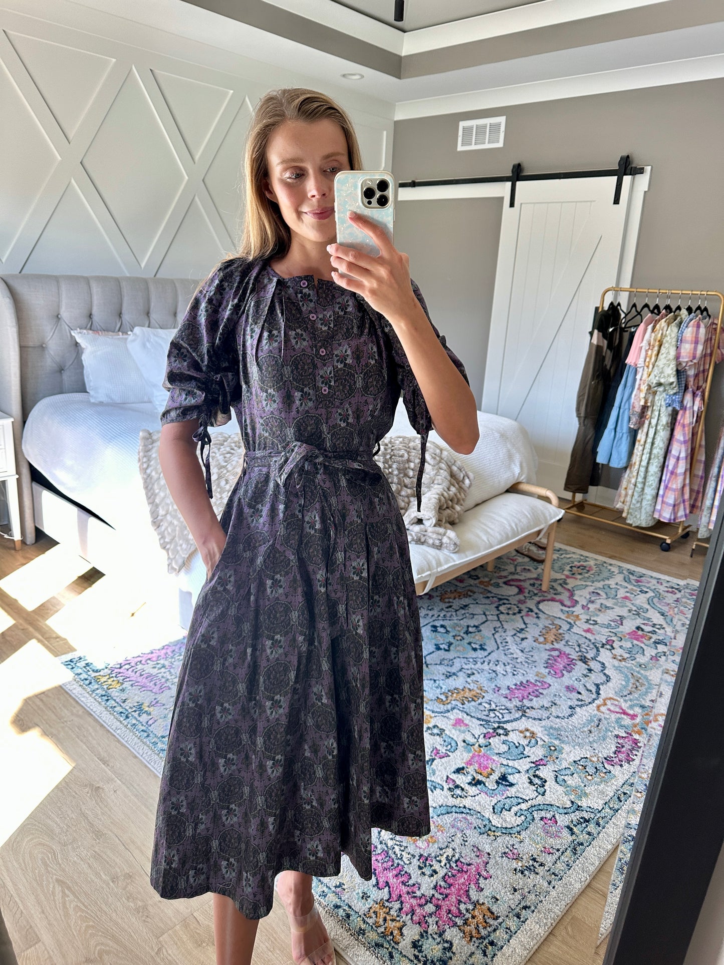 The Cora Floral Midi Dress in Lilac Floral