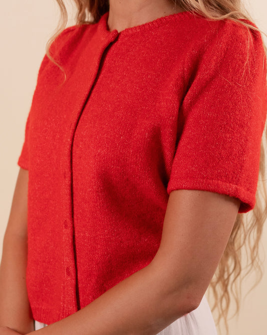 The Rory Knit Short Sleeve Cardigan in Red