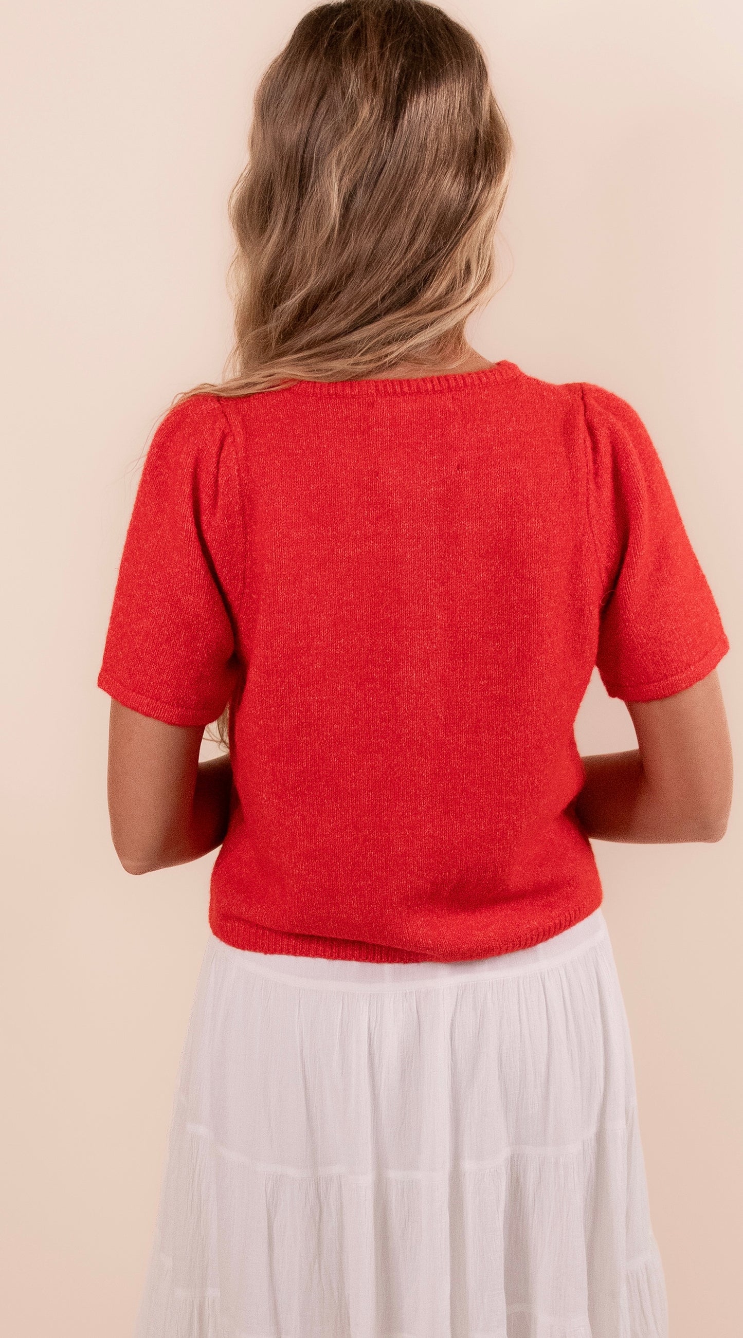 The Rory Knit Short Sleeve Cardigan in Red