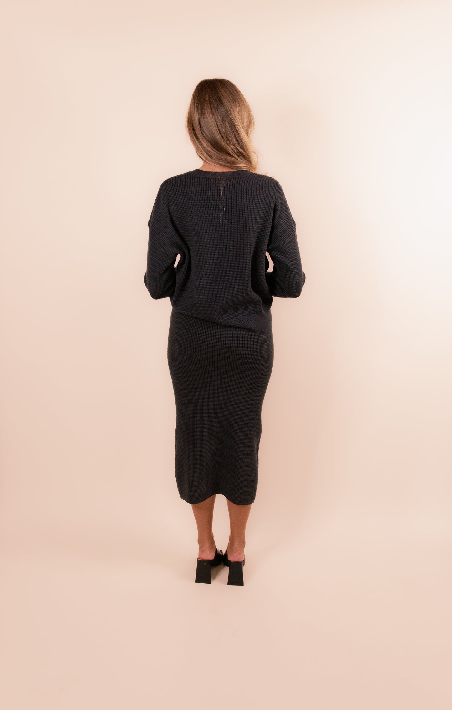The Mia Sweater Set in Deep Navy Waffle Knit