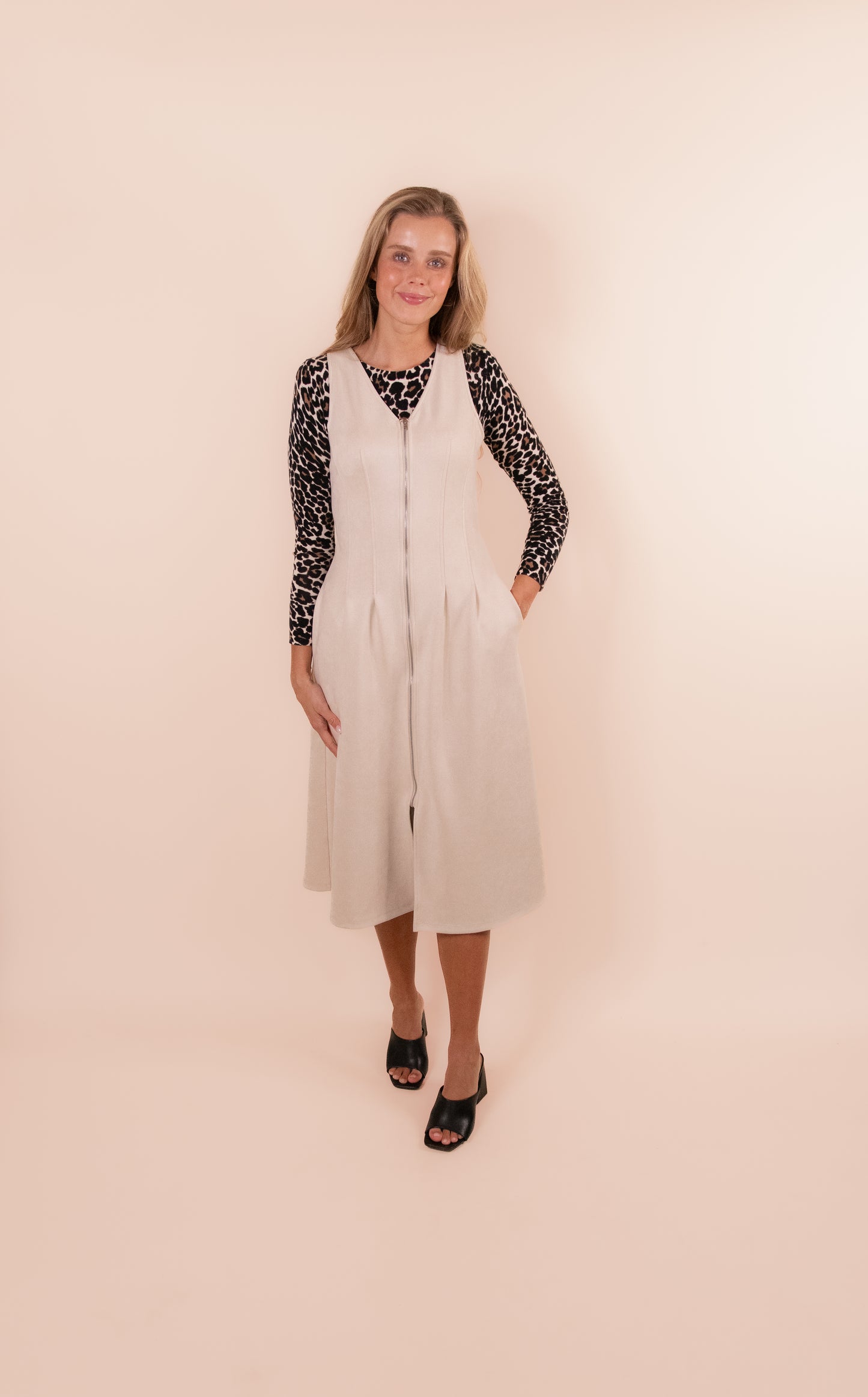 The Blake Suede Tank Dress in Cream