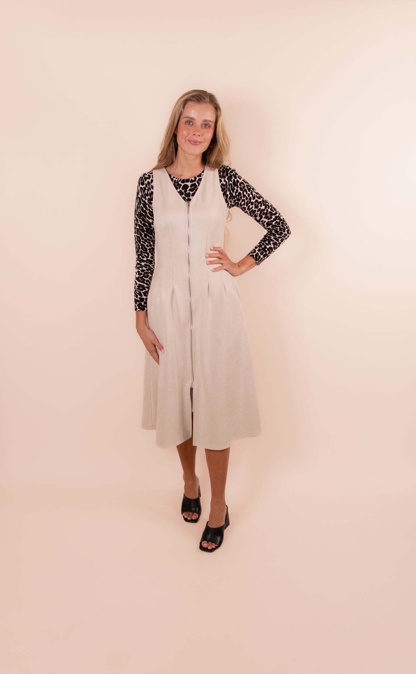 The Blake Suede Tank Dress in Cream