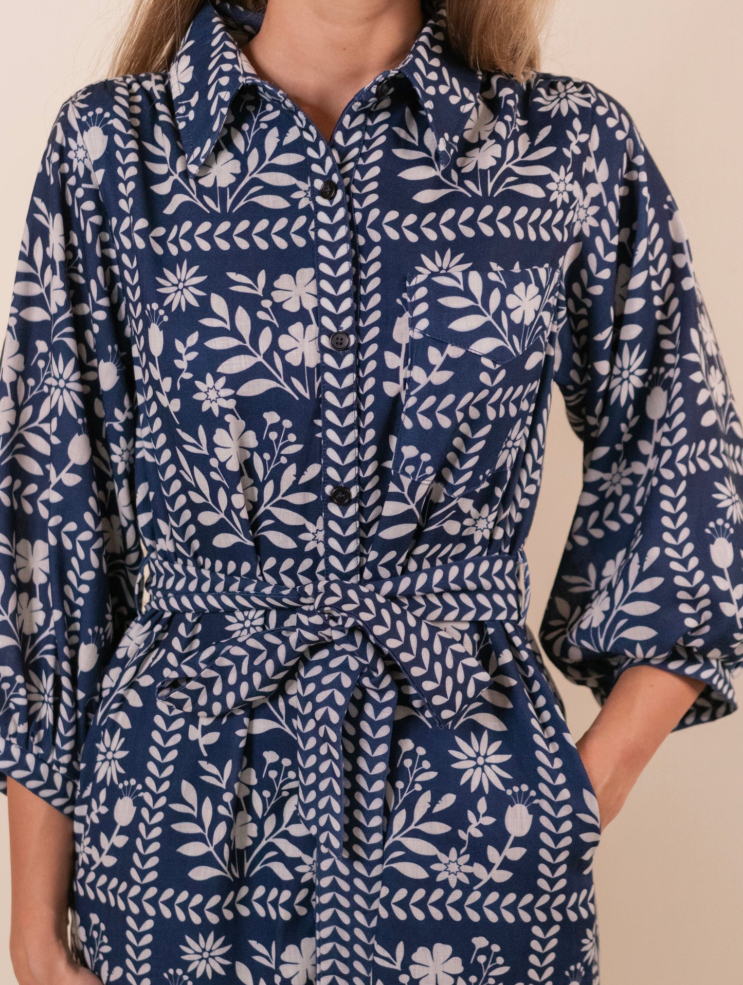 The Rhen Shirt Dress in Navy Floral