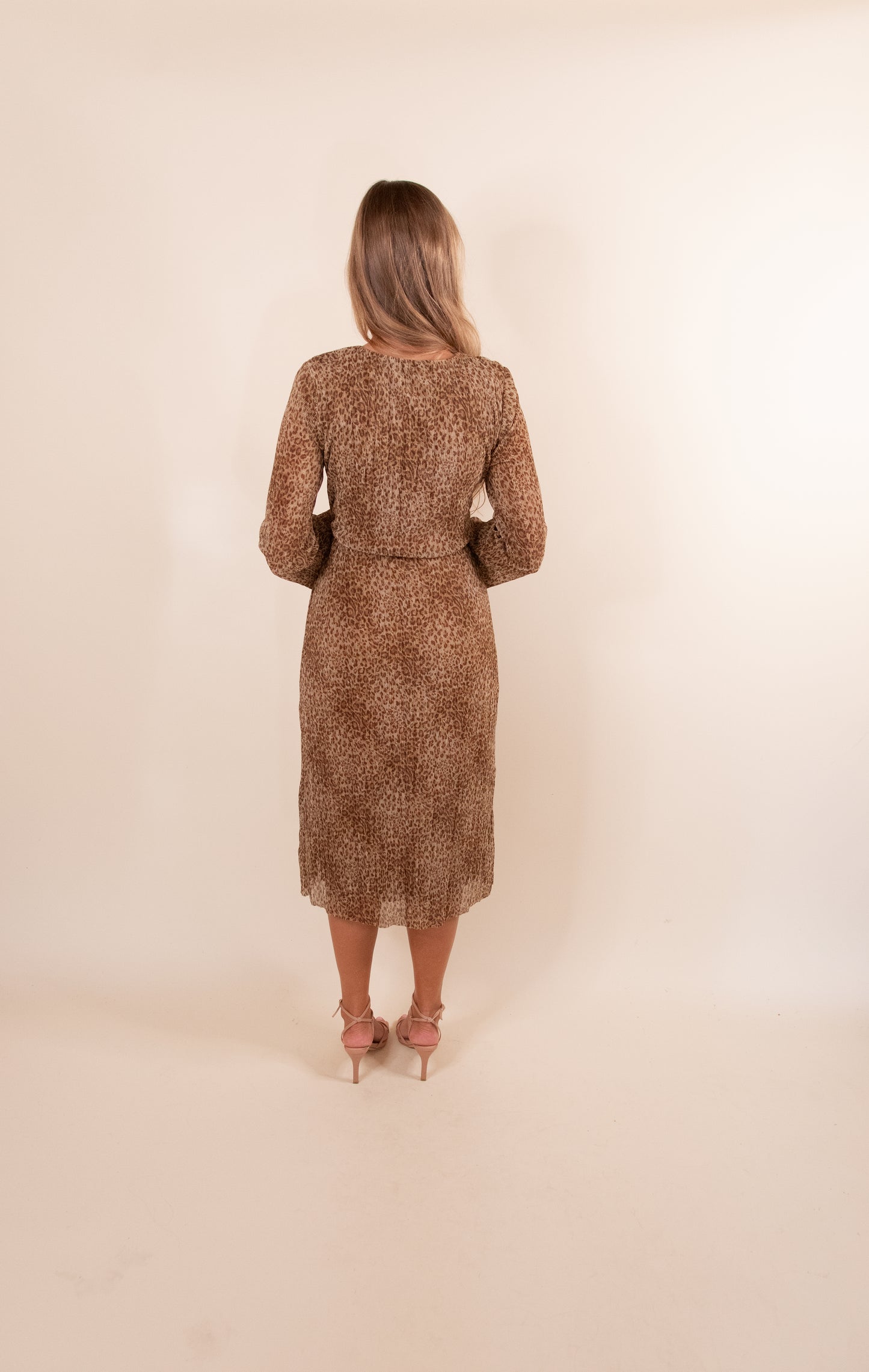 The Dorothy Chiffon Pleated Dress in Golden Leopard