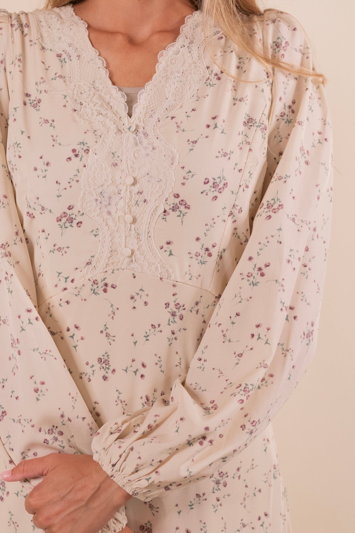 The Violet Lace Trim Fall Floral Dress