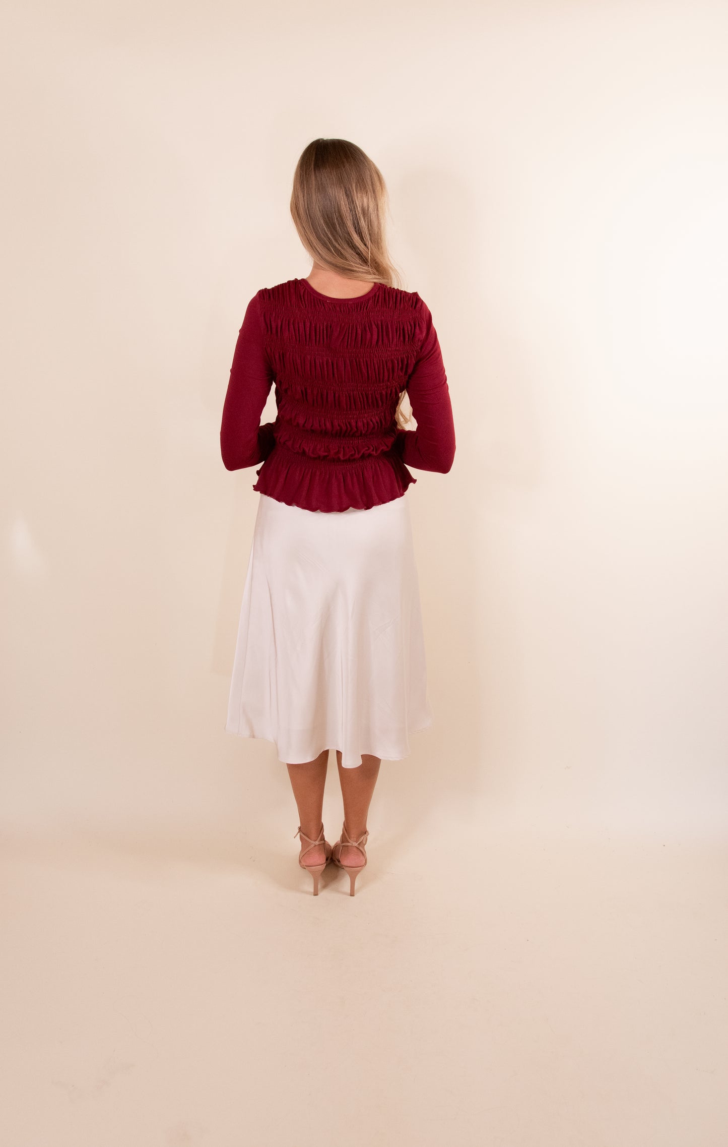 NEW COLOR - The Karly Smocked Long Sleeve Top in Cranberry