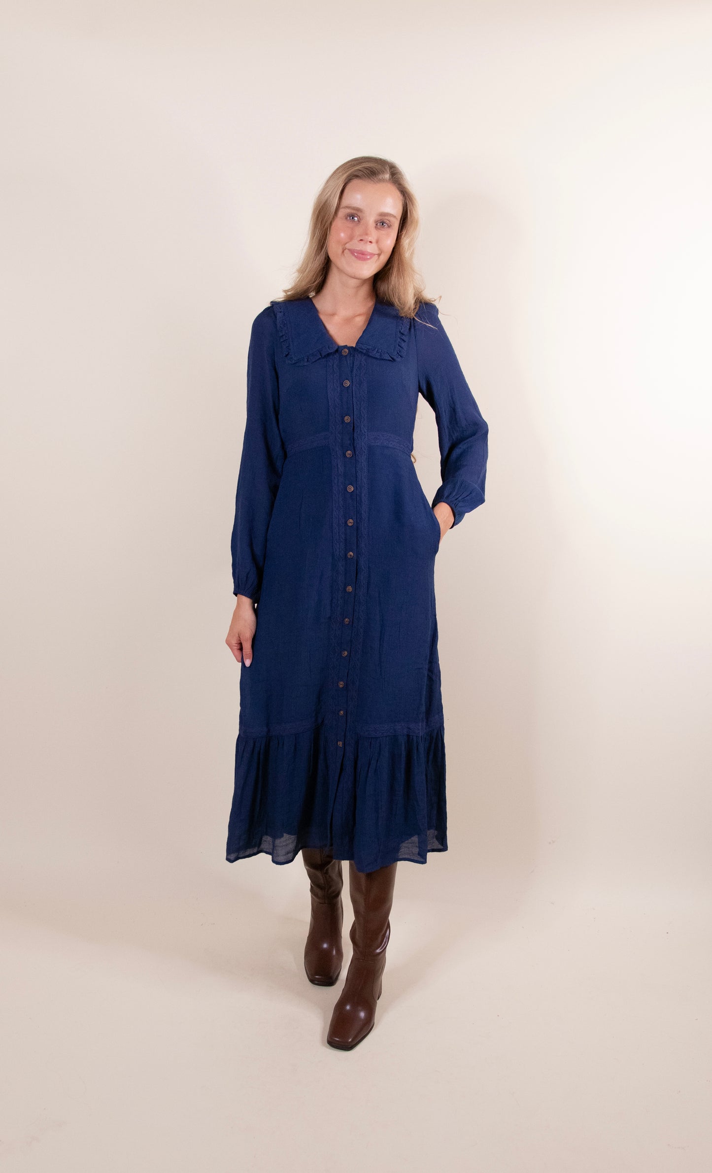 The Rue Collar Dress in Deep Navy