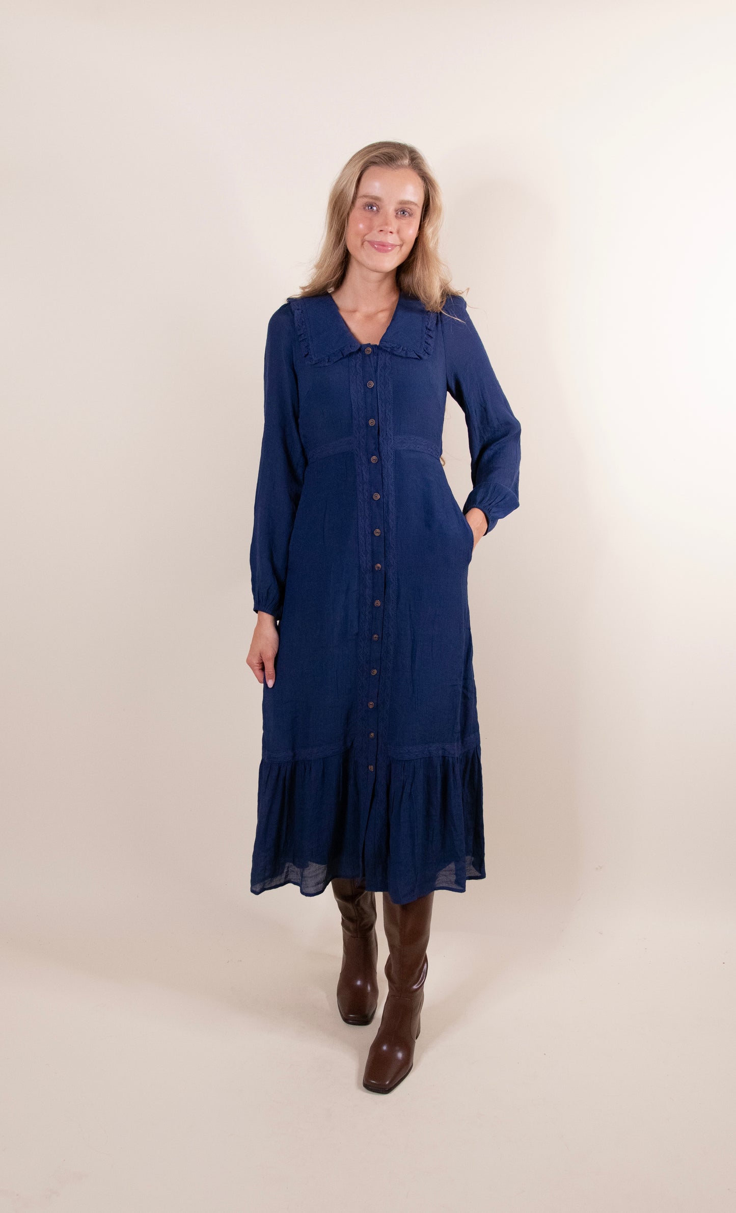 The Rue Collar Dress in Deep Navy