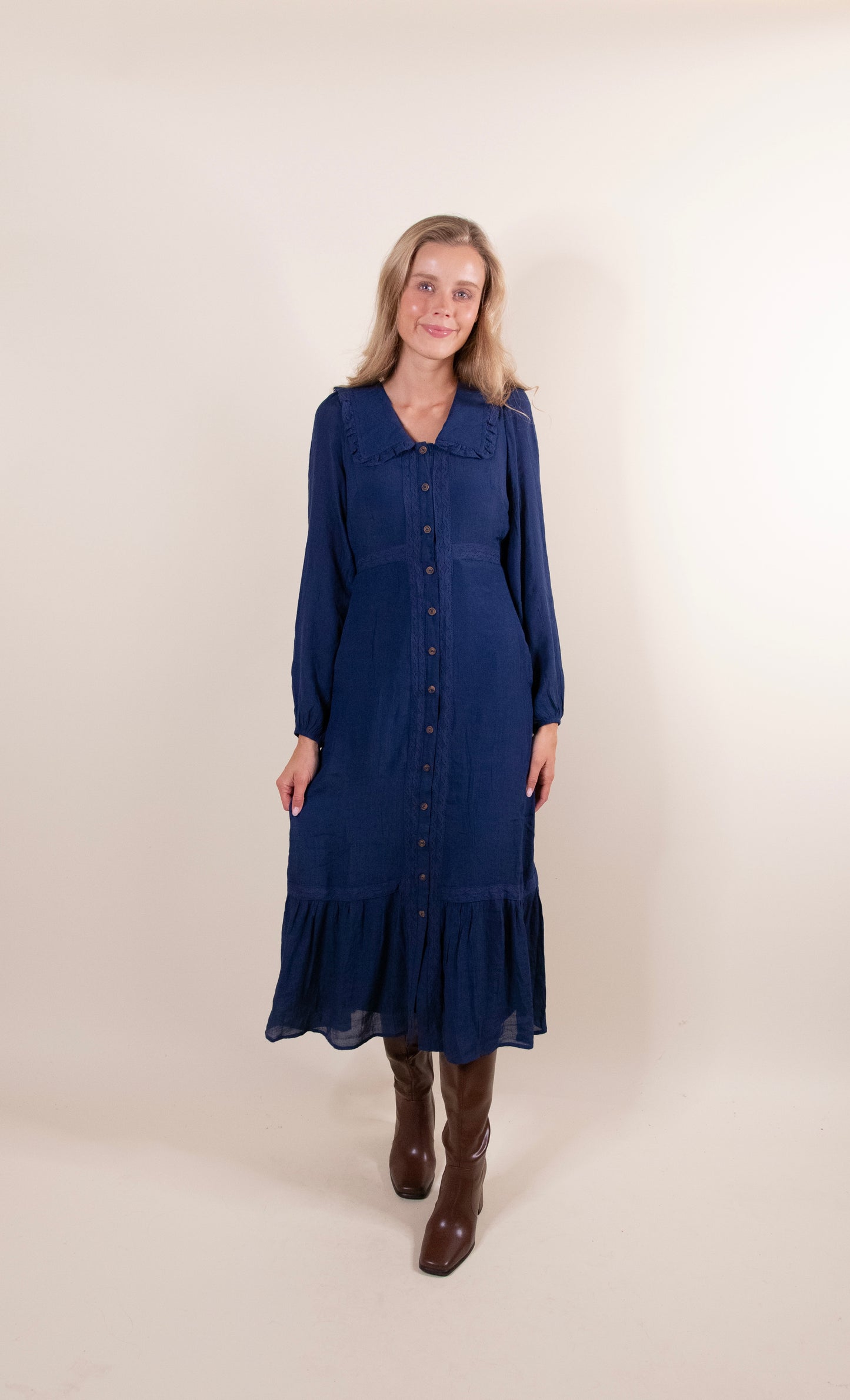 The Rue Collar Dress in Deep Navy