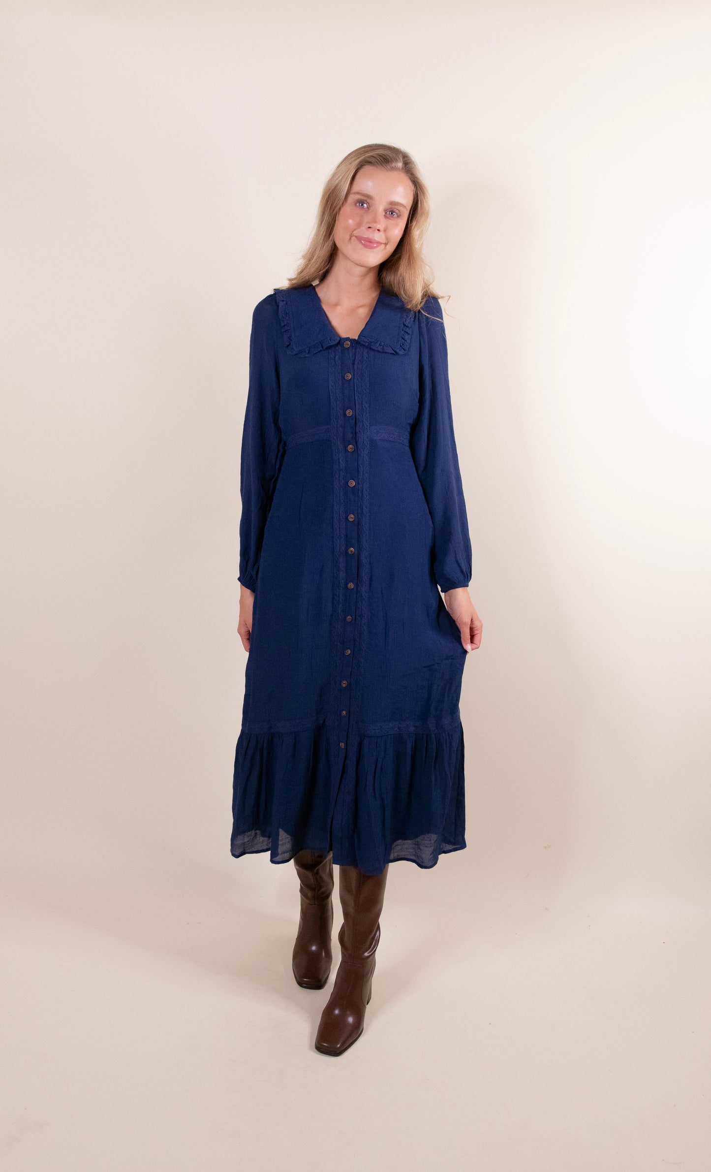 The Rue Collar Dress in Deep Navy