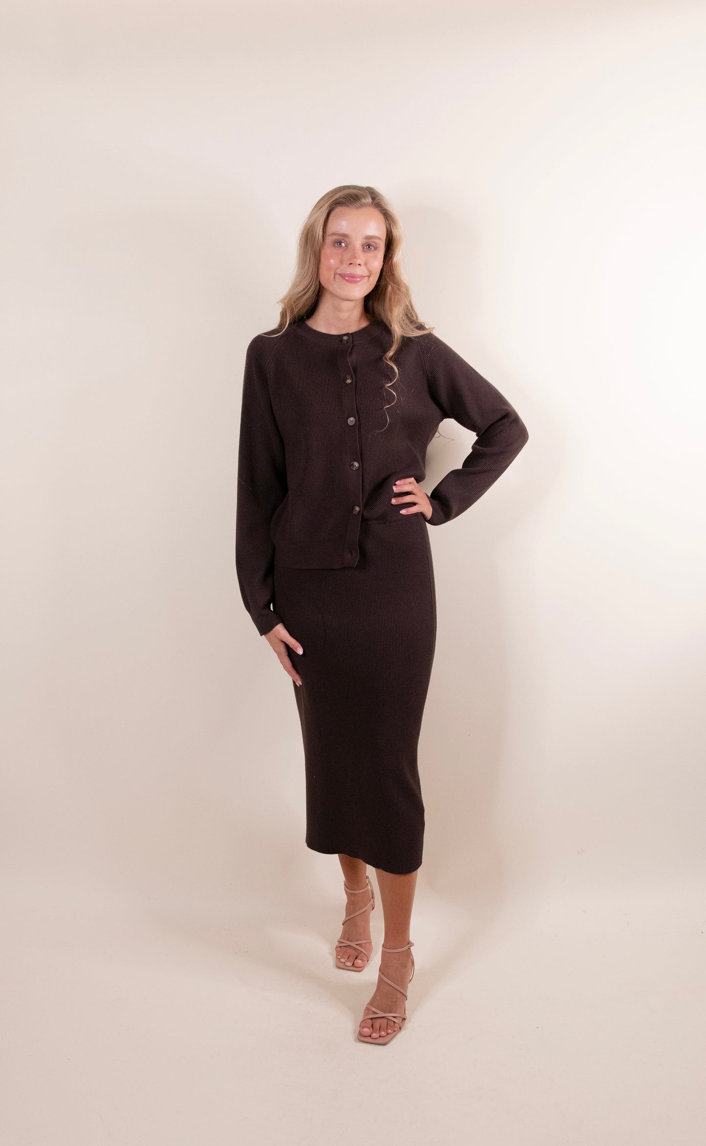 The Willow Ribbed Knit Sweater Set in Dark Cocoa