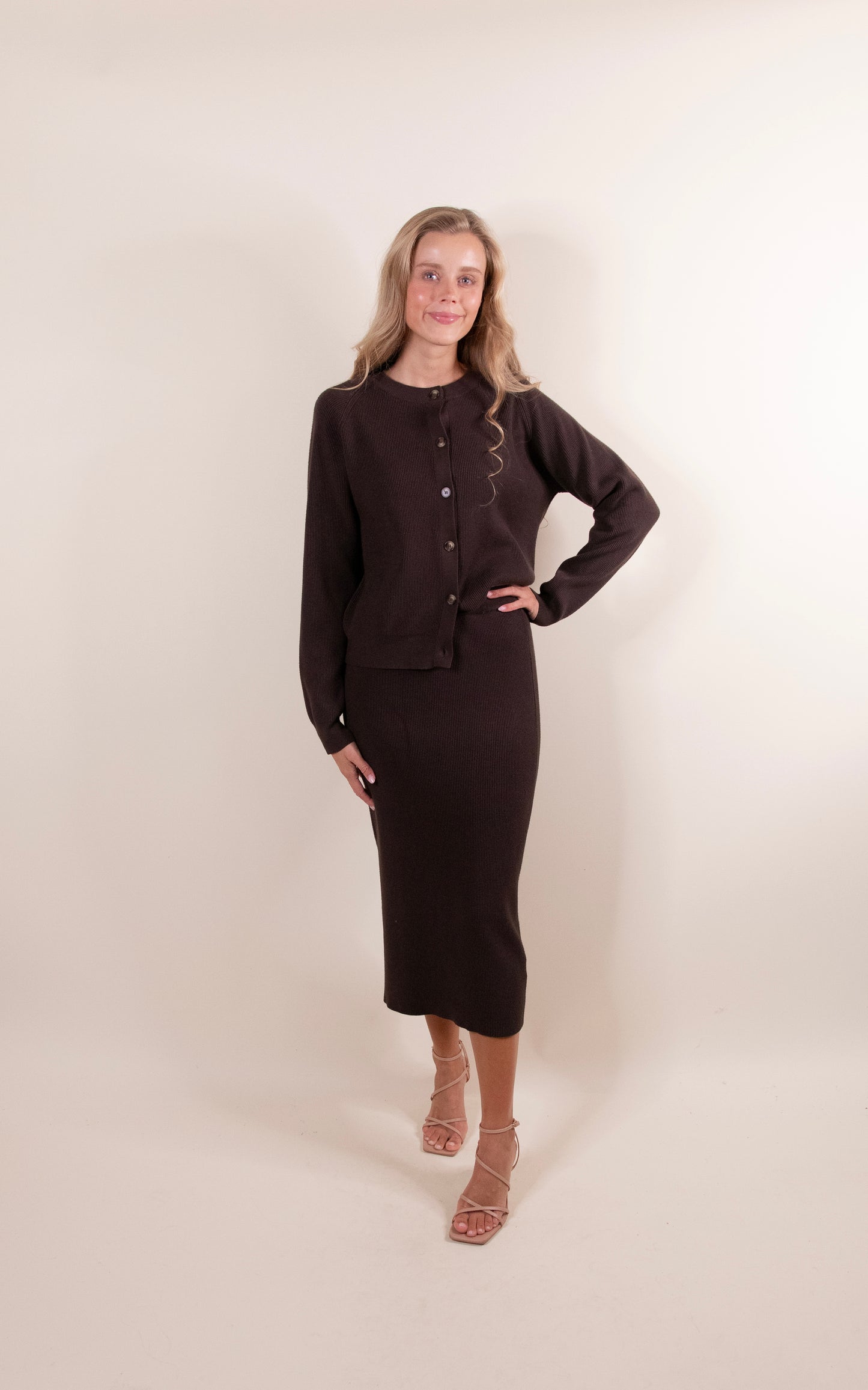 The Willow Ribbed Knit Sweater Set in Dark Cocoa