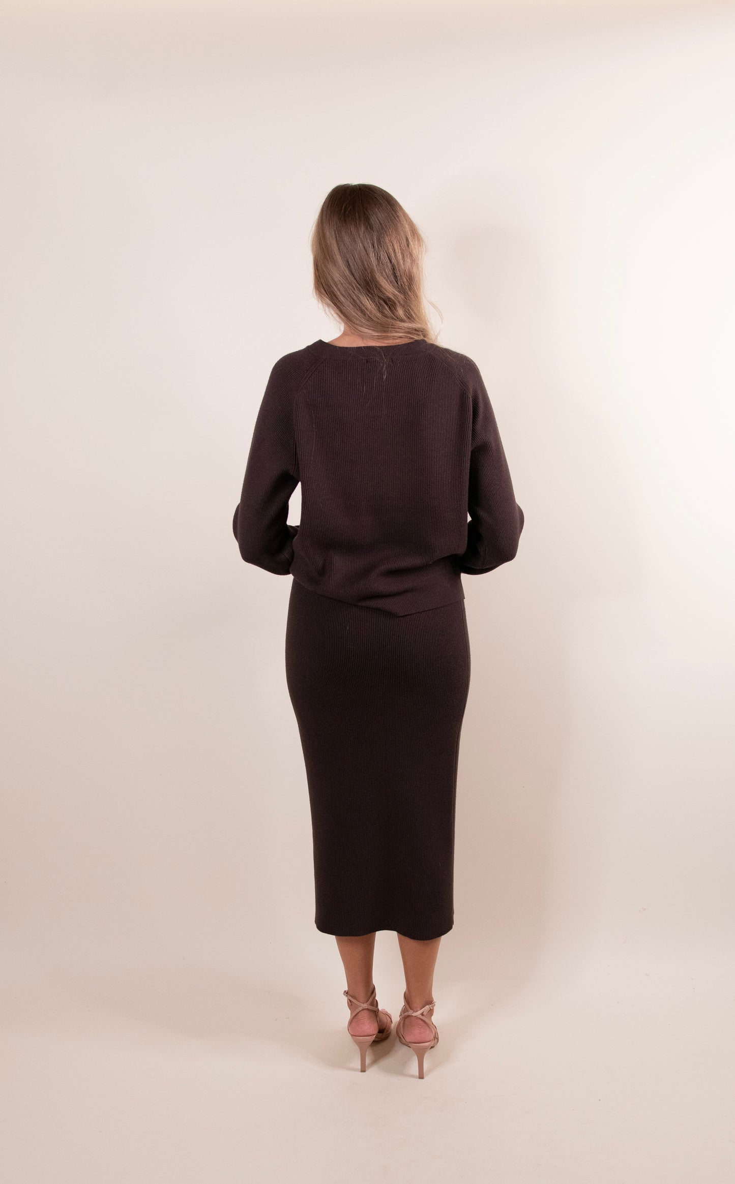 The Willow Ribbed Knit Sweater Set in Dark Cocoa