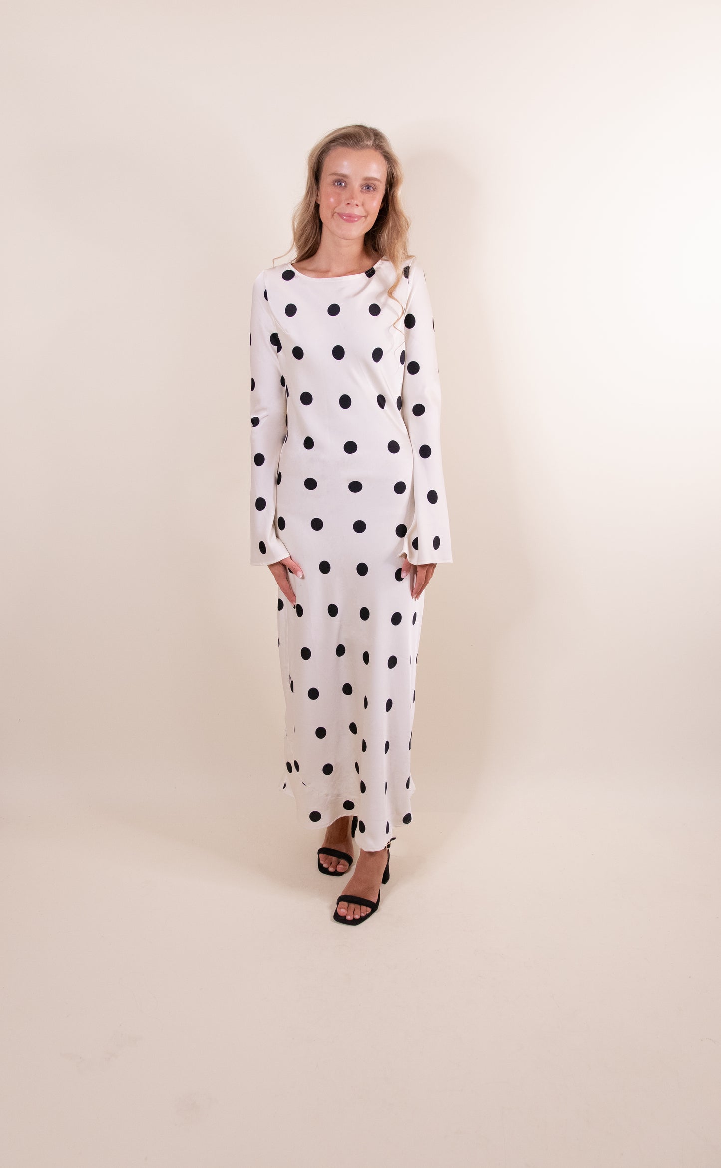 The Sofie Satin Dress in Polka Dots