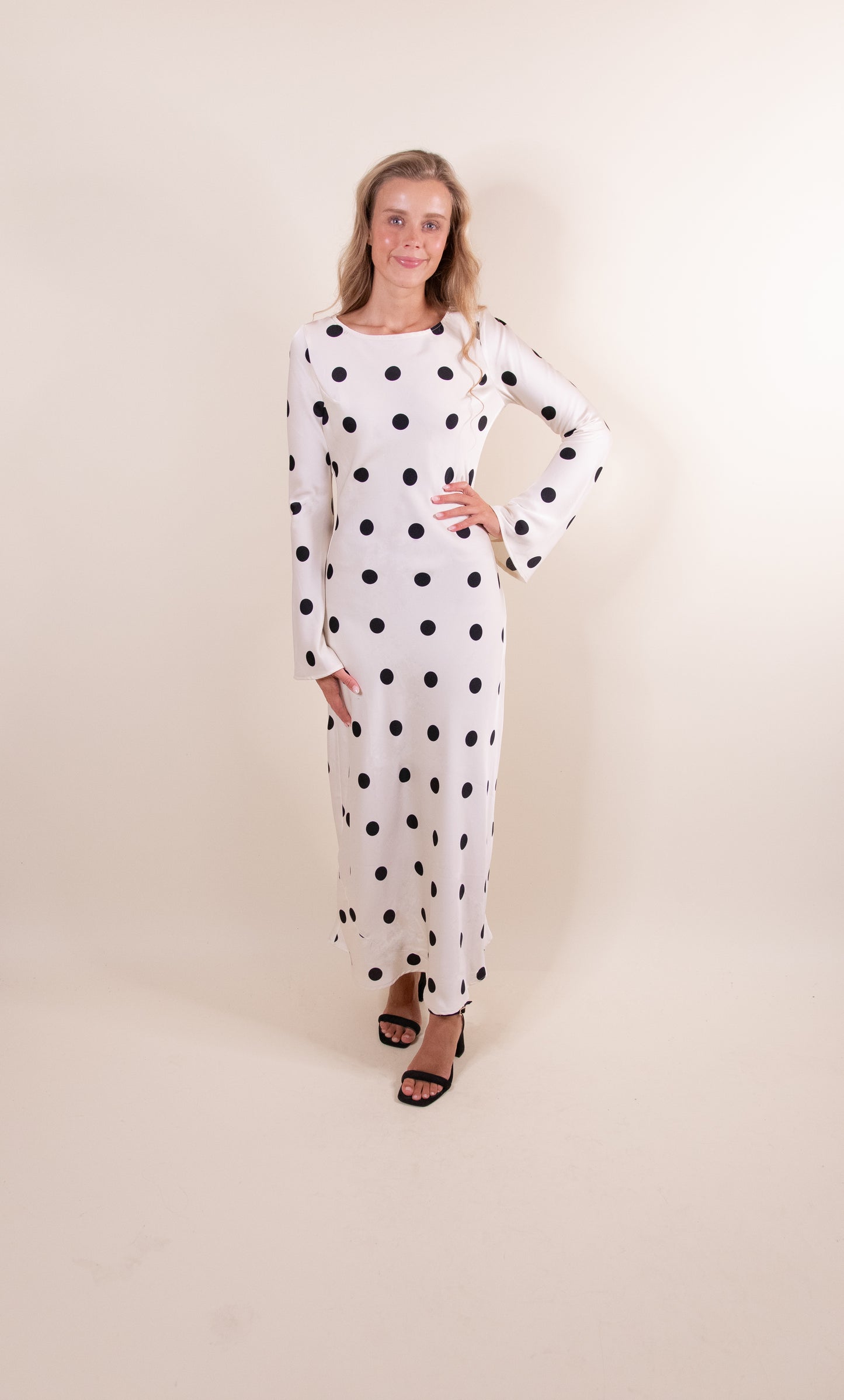The Sofie Satin Dress in Polka Dots