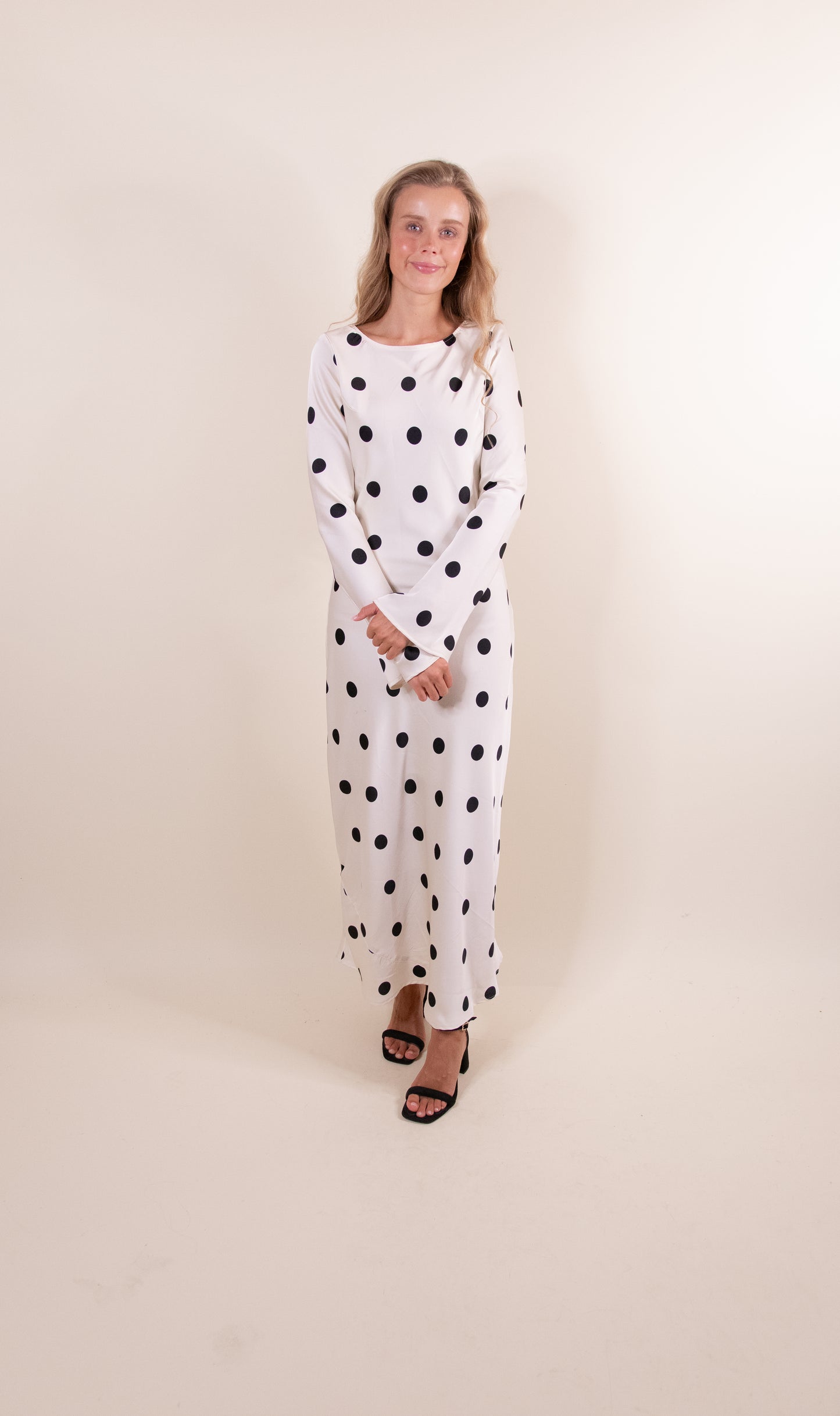 The Sofie Satin Dress in Polka Dots
