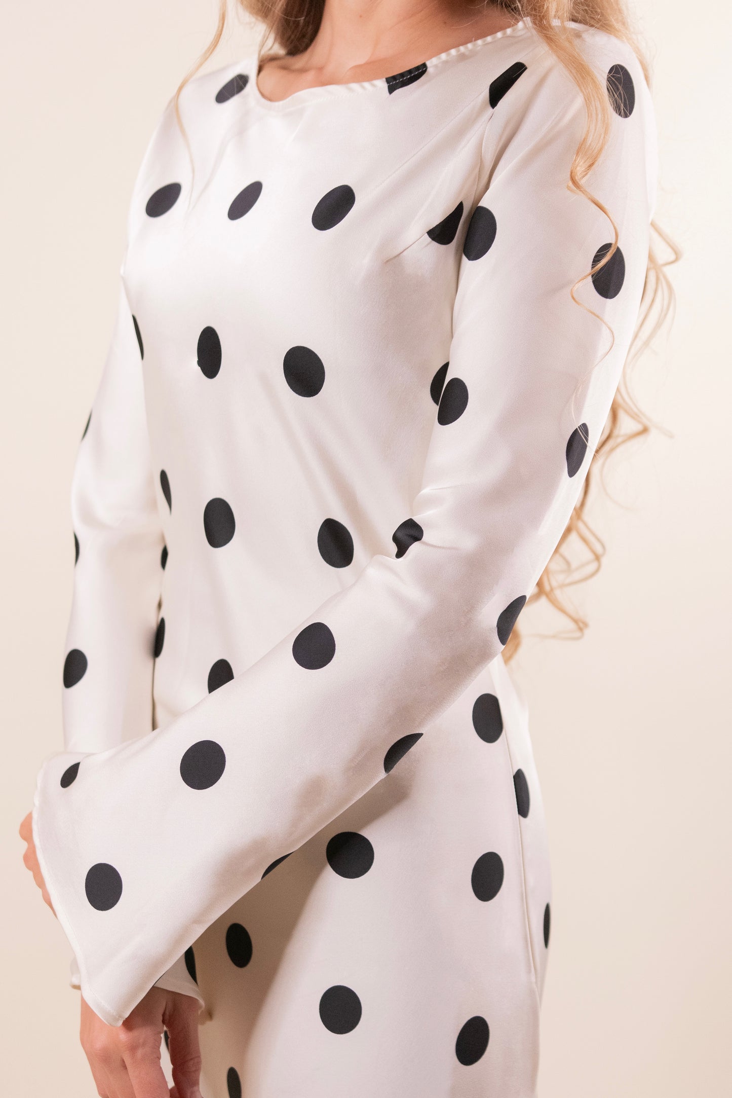 The Sofie Satin Dress in Polka Dots