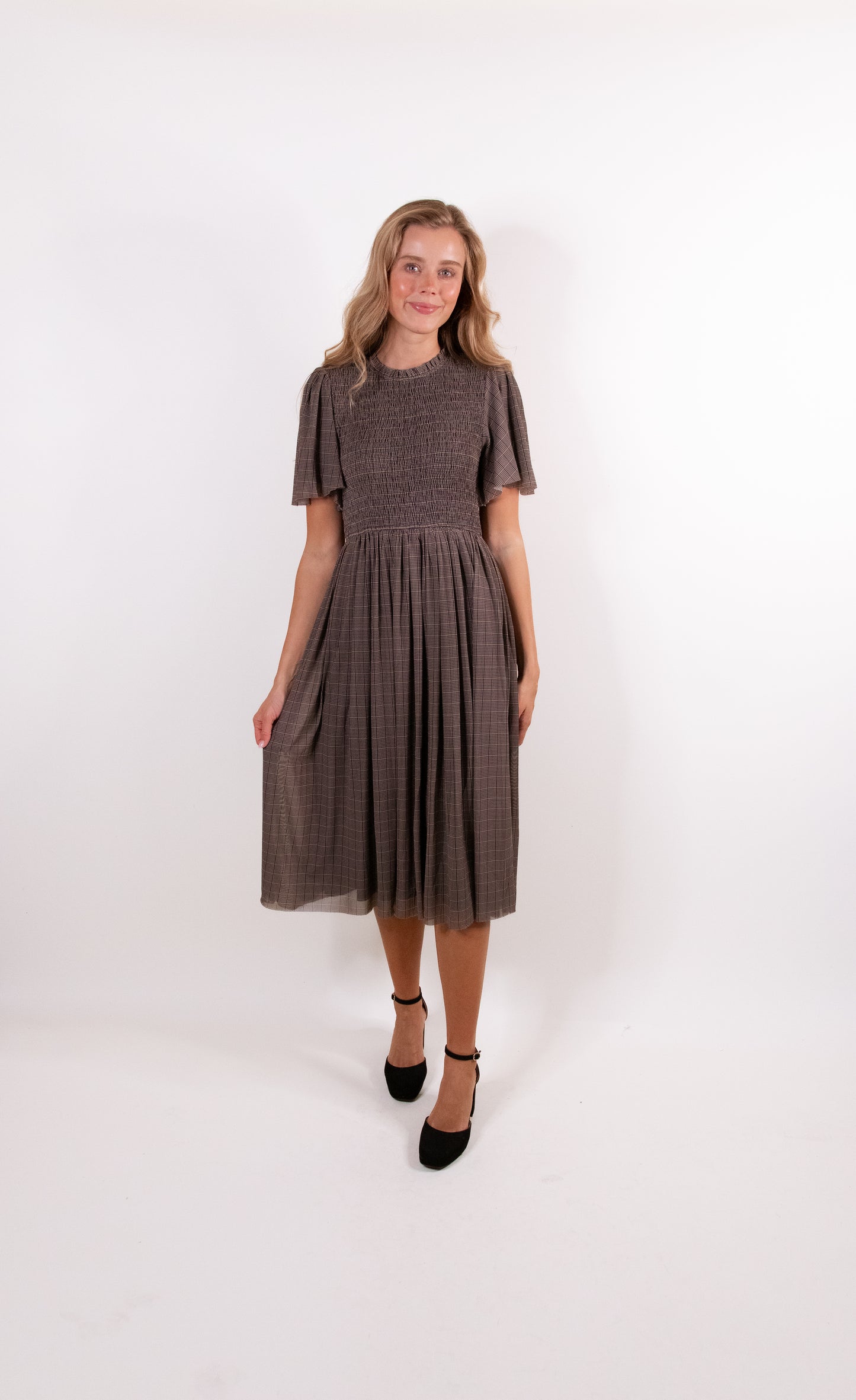 The Ivy Plaid Mesh Smocked Dress