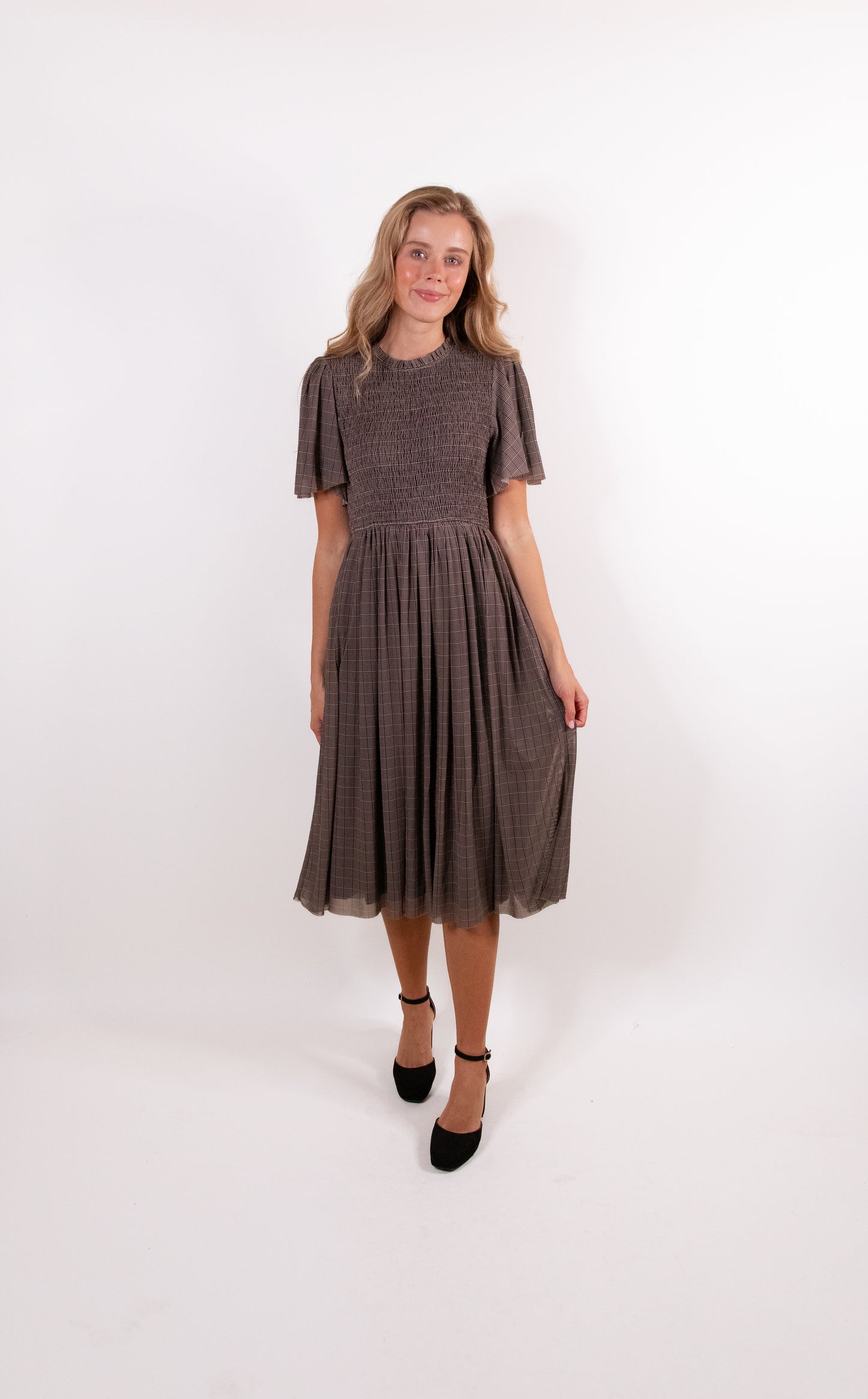 The Ivy Plaid Mesh Smocked Dress