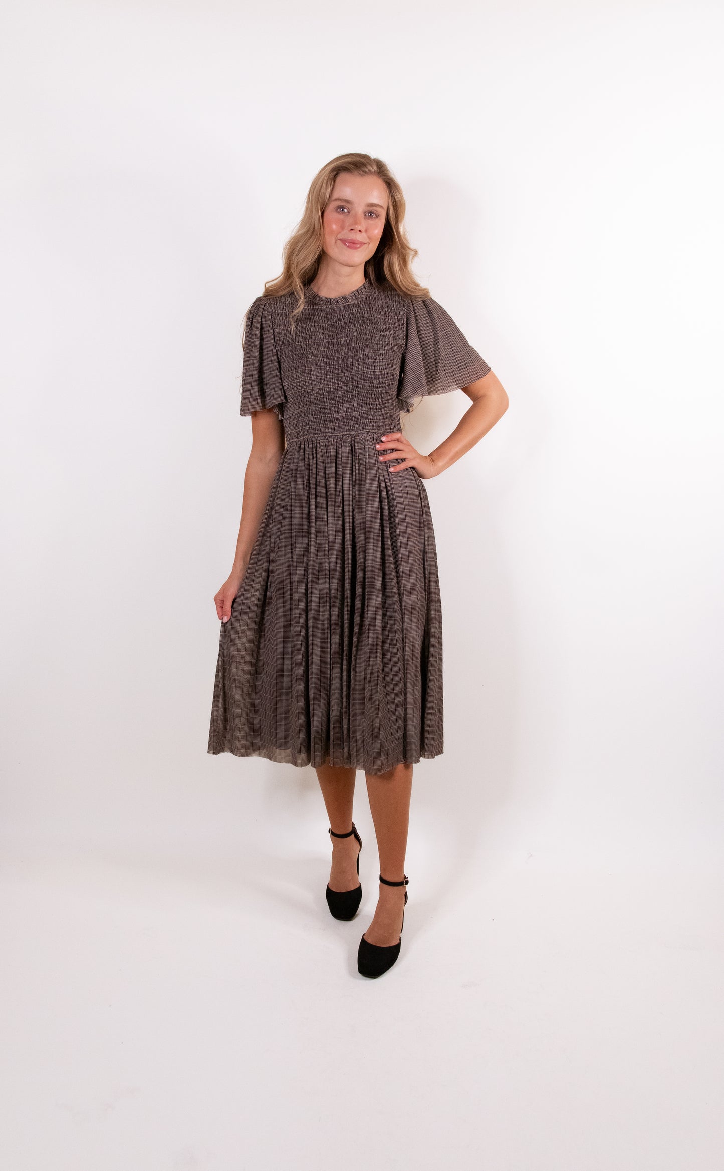 The Ivy Plaid Mesh Smocked Dress