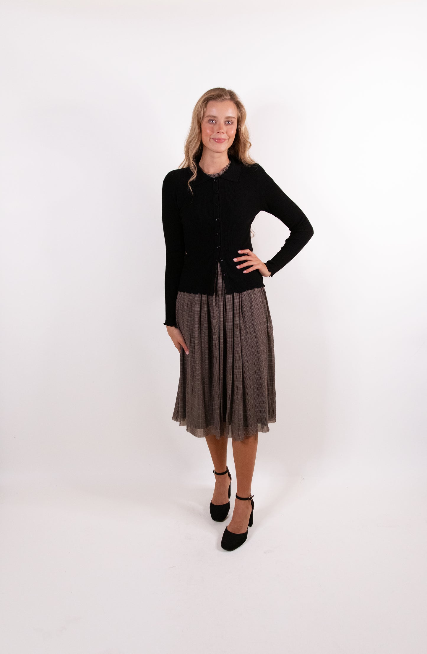 The Molly Button Down Ribbed Knit Polo Top