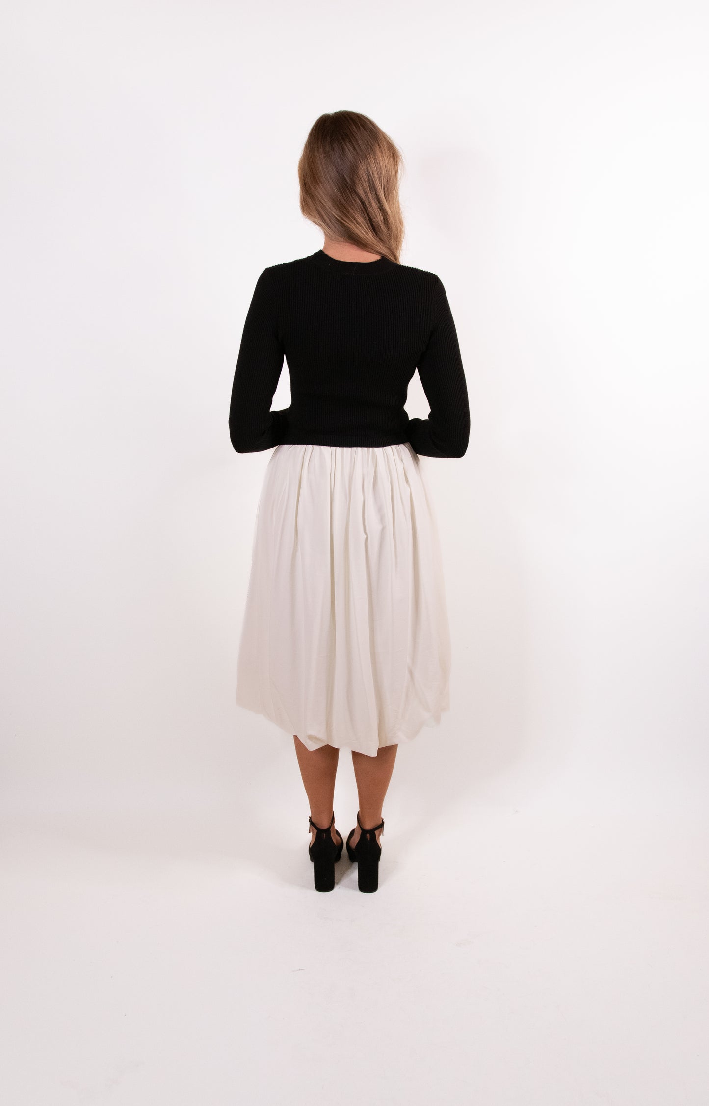 RESTOCKED - The Hallie Knit Bubble Dress in Black and Cream