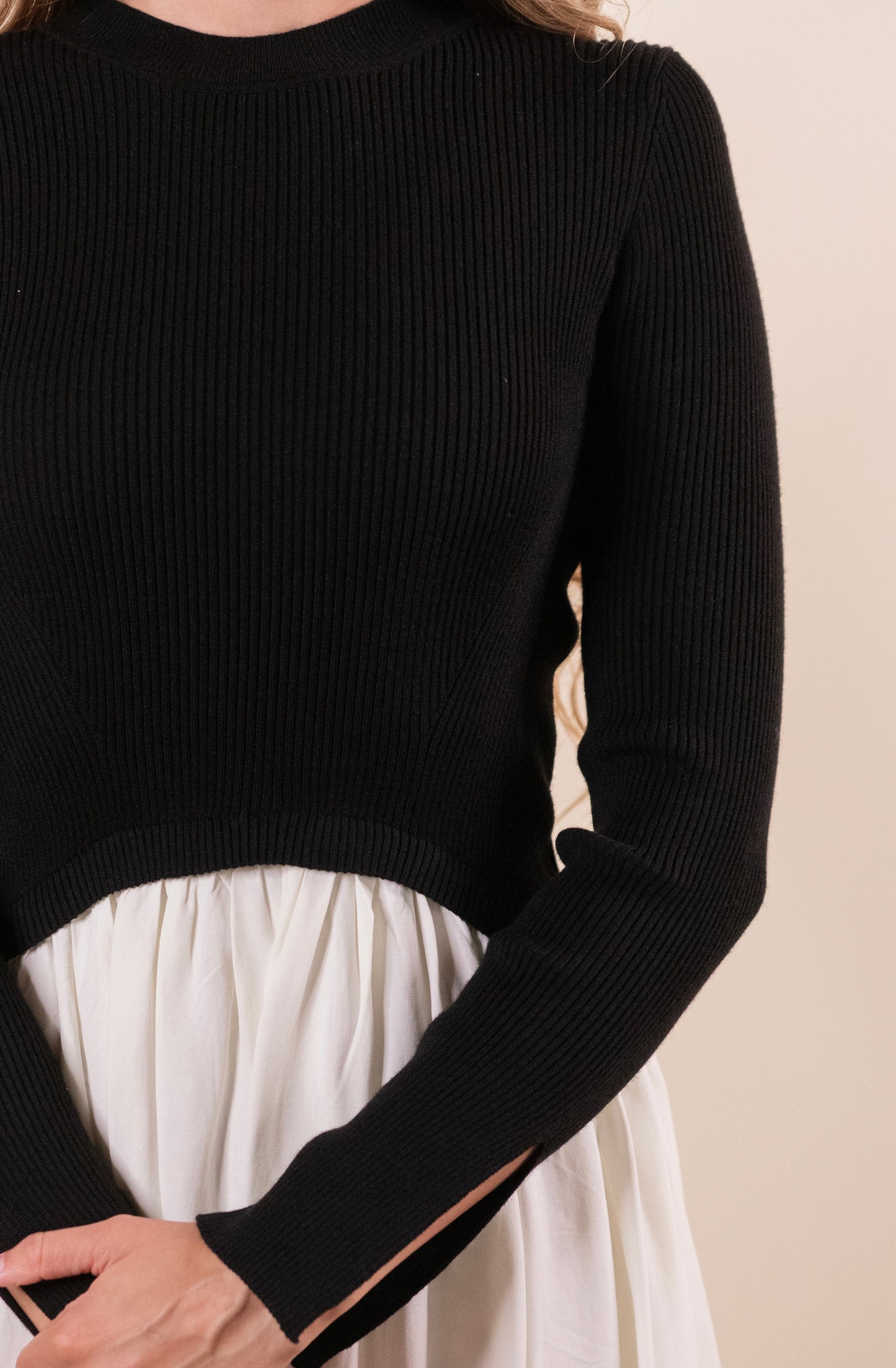 RESTOCKED - The Hallie Knit Bubble Dress in Black and Cream