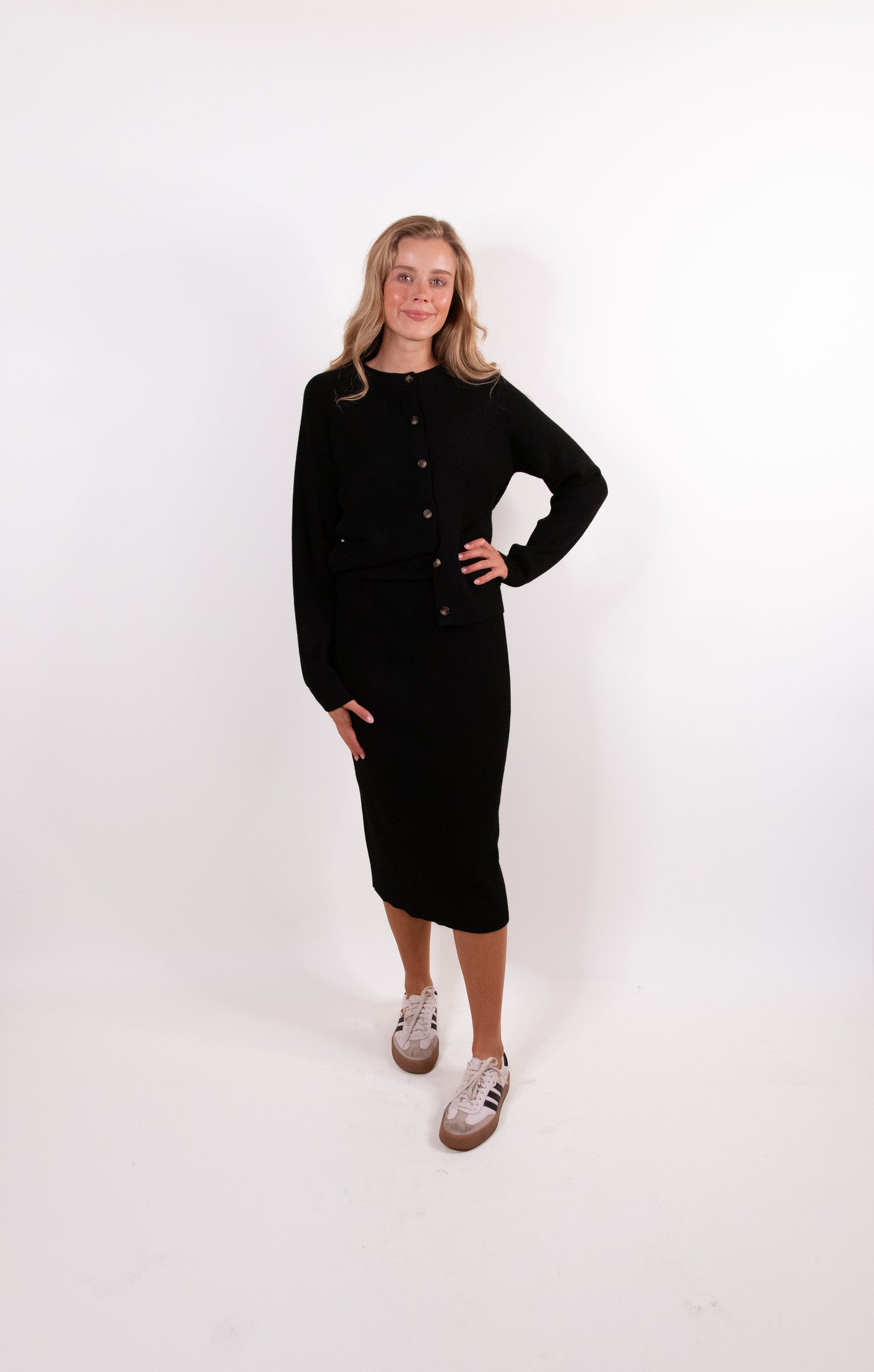 The Willow Ribbed Knit Sweater Set in Black