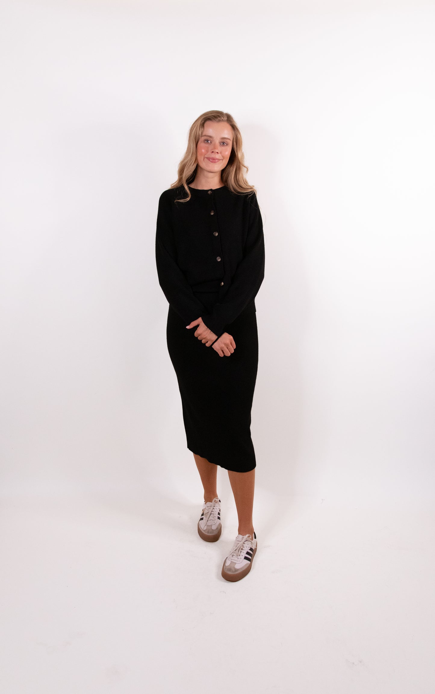 The Willow Ribbed Knit Sweater Set in Black