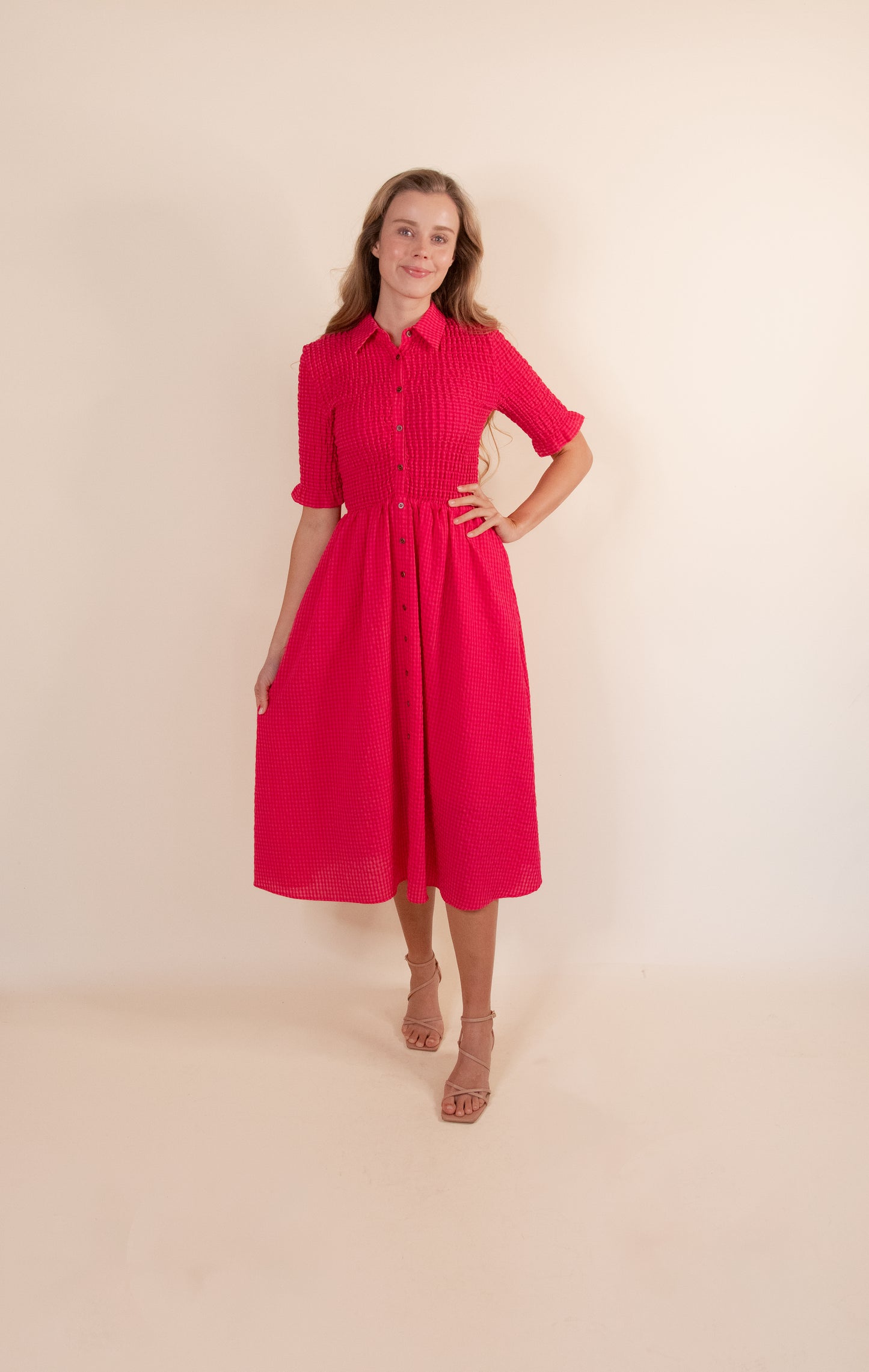 The Valentine Smocked Dress in Hot Pink Gingham