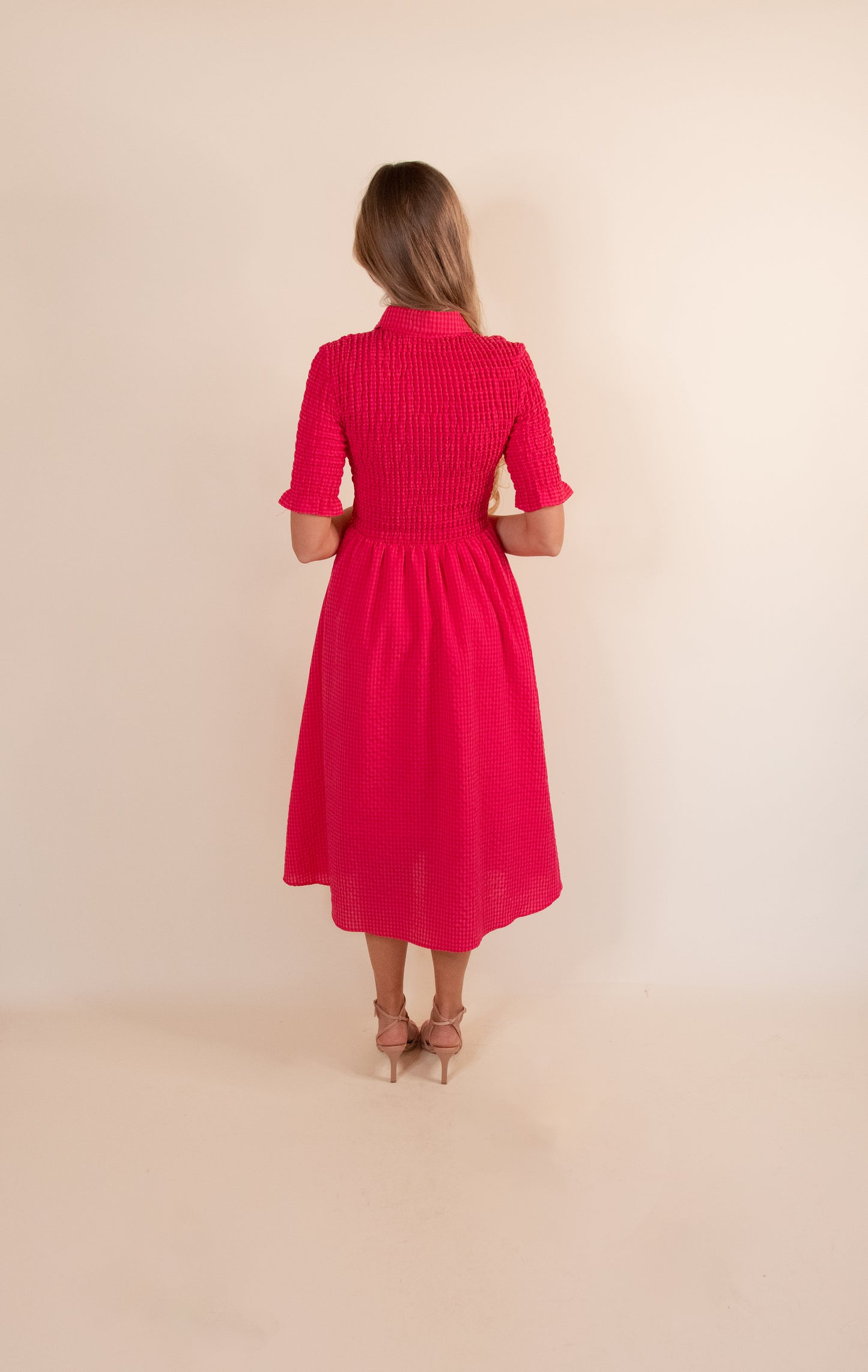 The Valentine Smocked Dress in Hot Pink Gingham