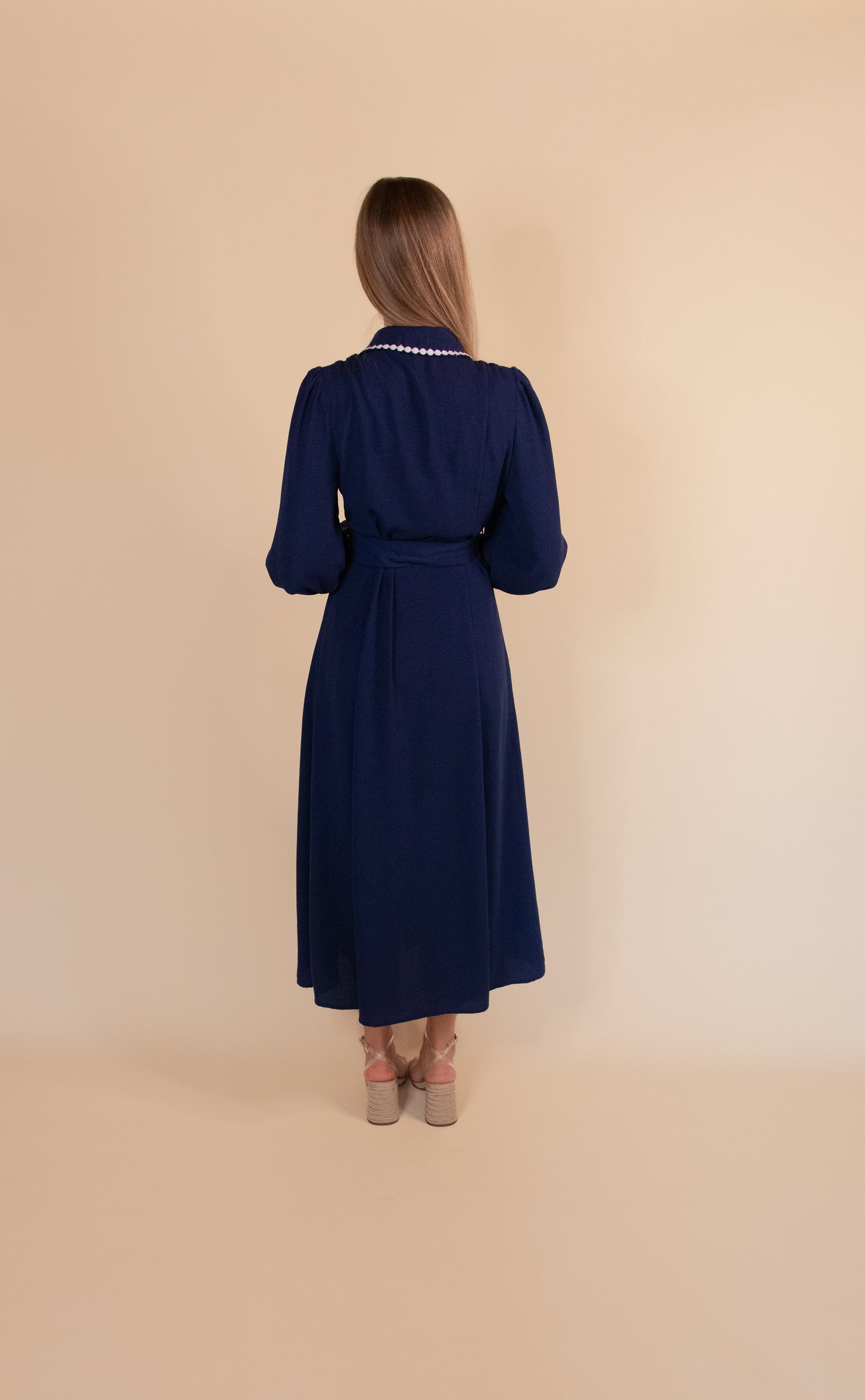RESTOCKED - The Allison Scalloped Shirt Dress in Navy
