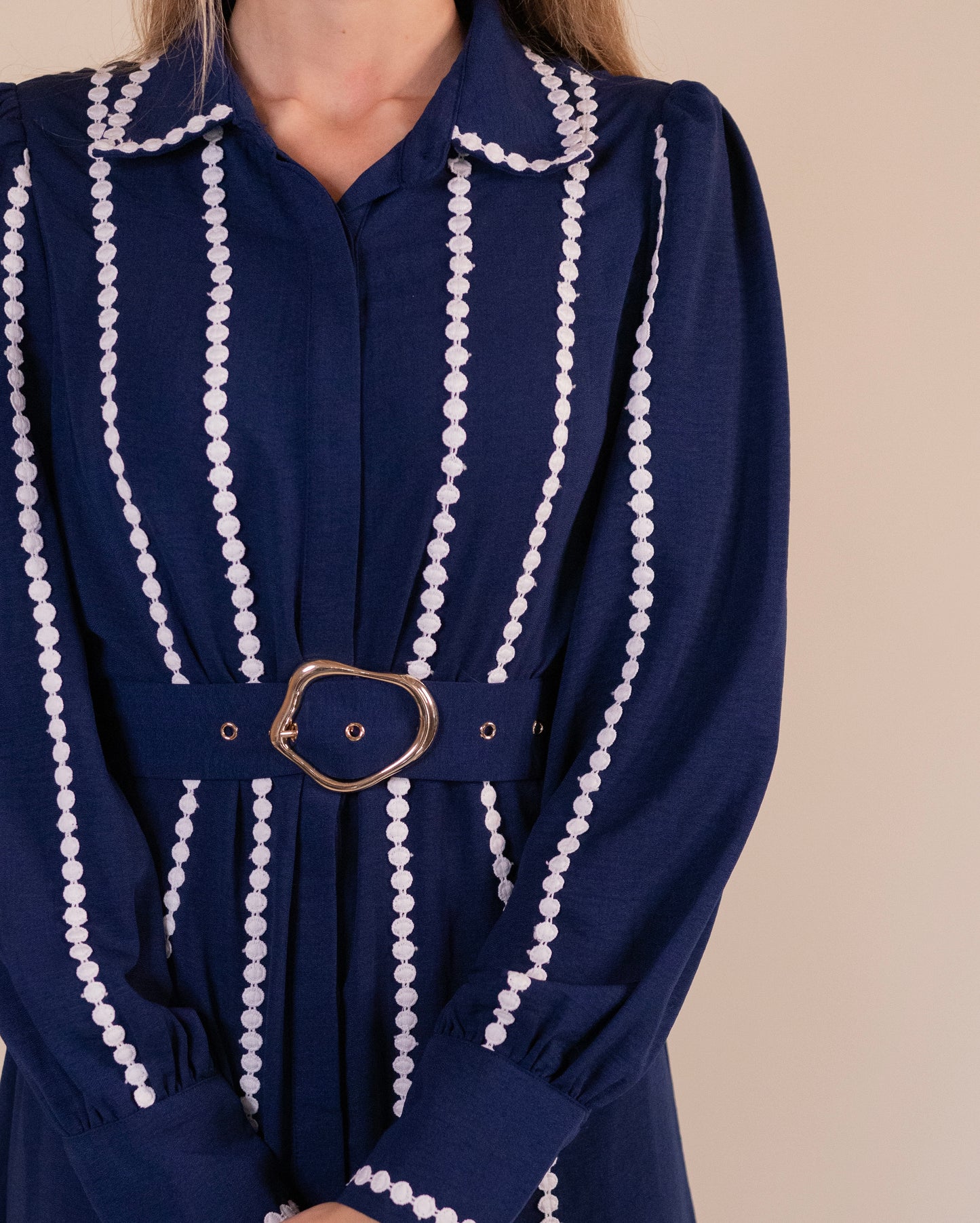 RESTOCKED - The Allison Scalloped Shirt Dress in Navy