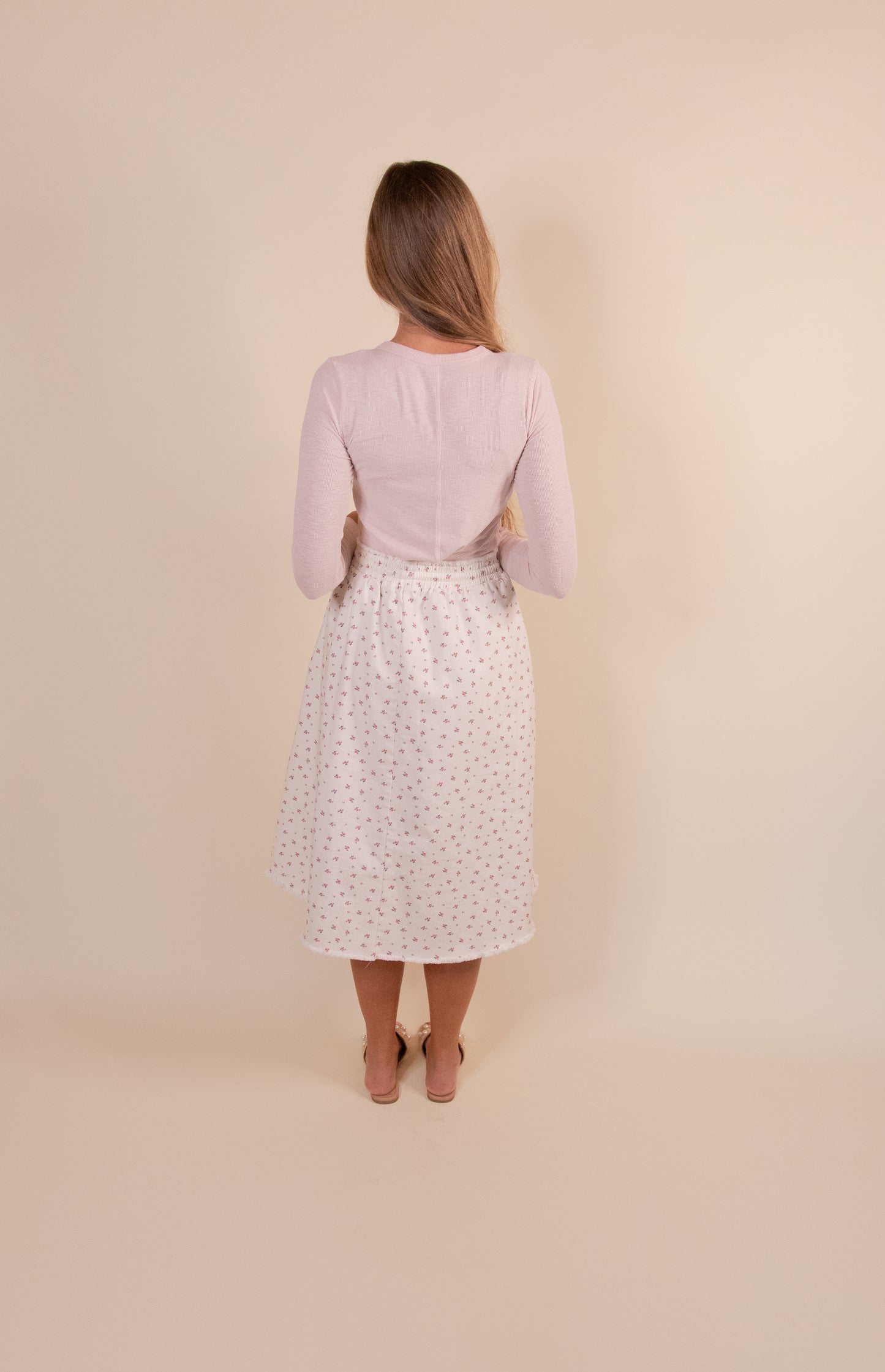 The Annie Denim Skirt in Cream Floral