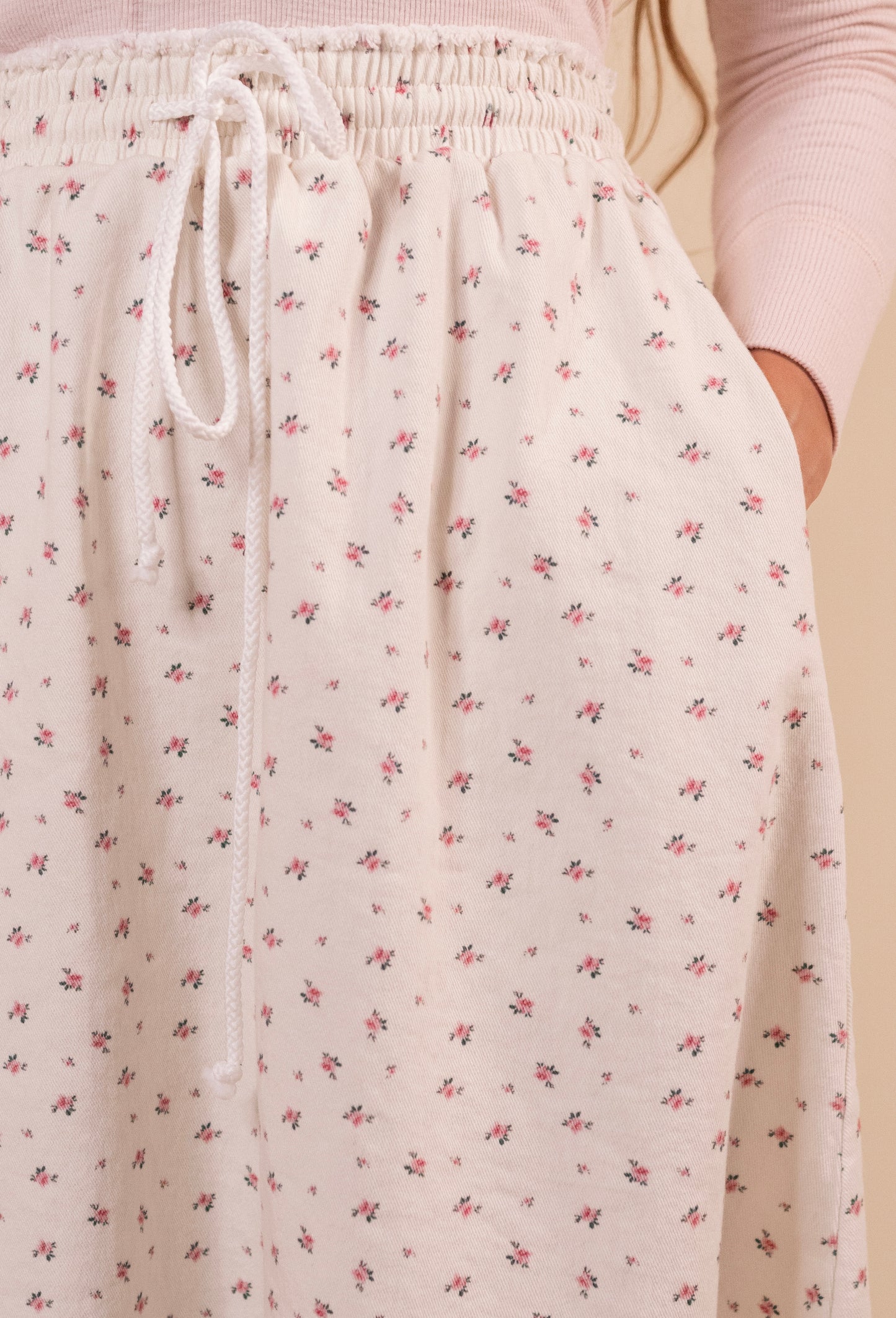 The Annie Denim Skirt in Cream Floral