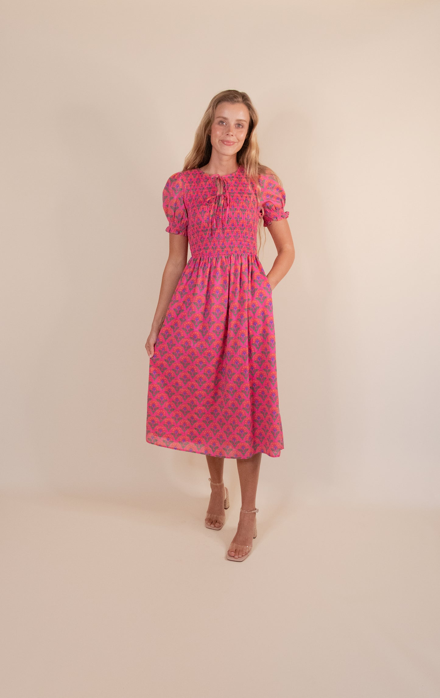 The Sienna Smocked Dress in Pink Floral