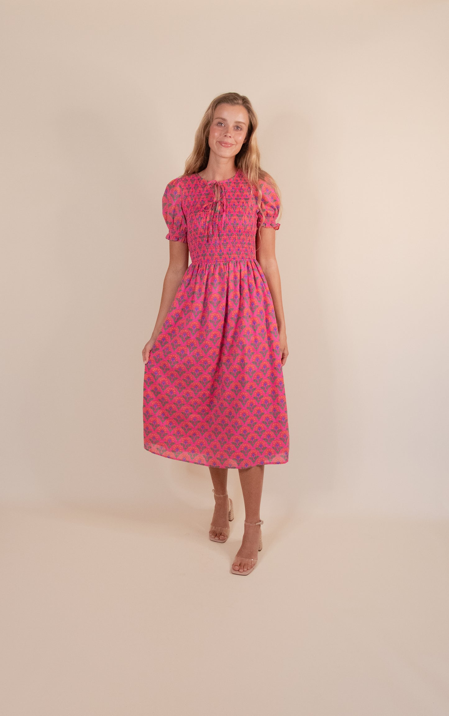 The Sienna Smocked Dress in Pink Floral